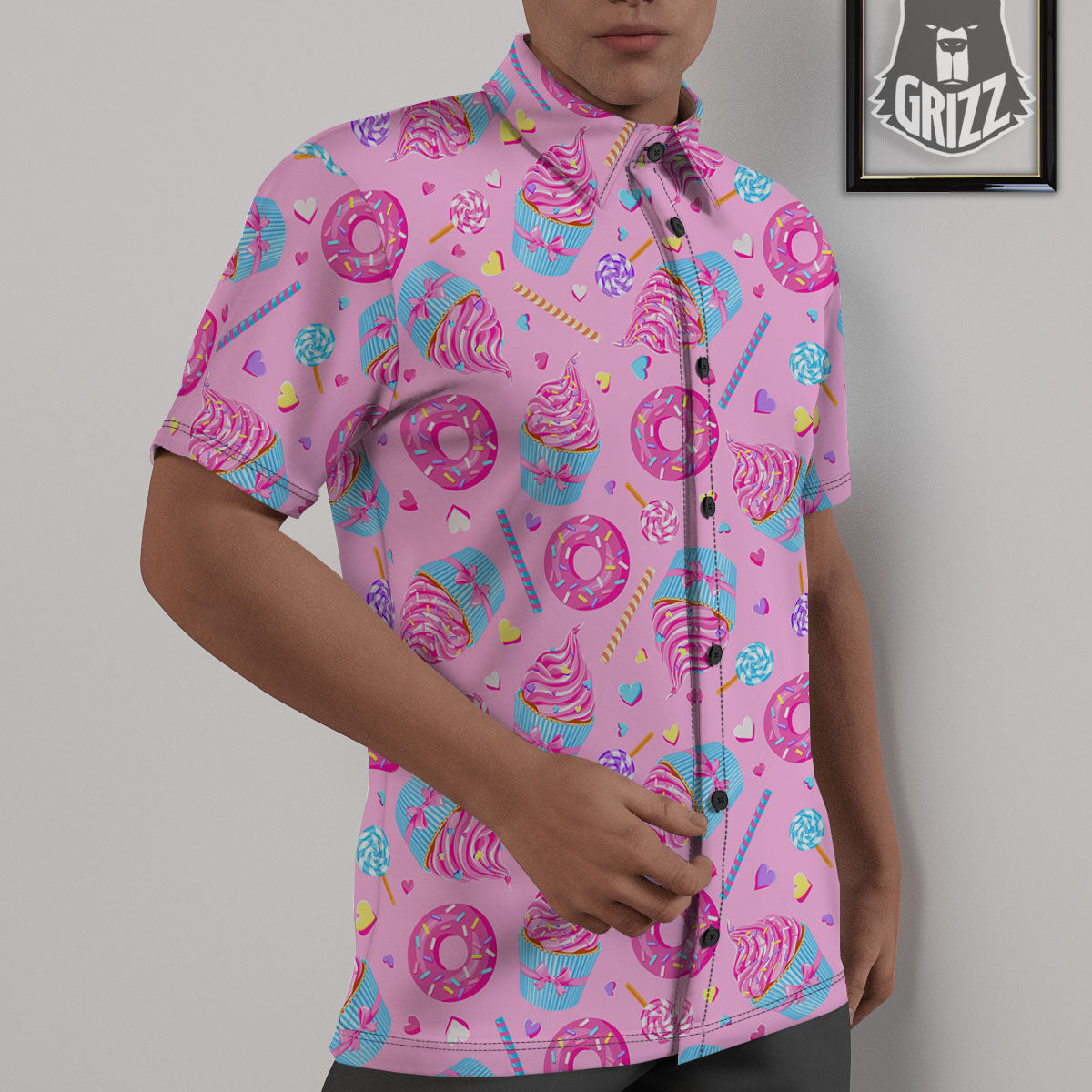 Cupcake Pink Print Pattern Untucked Shirts-grizzshop