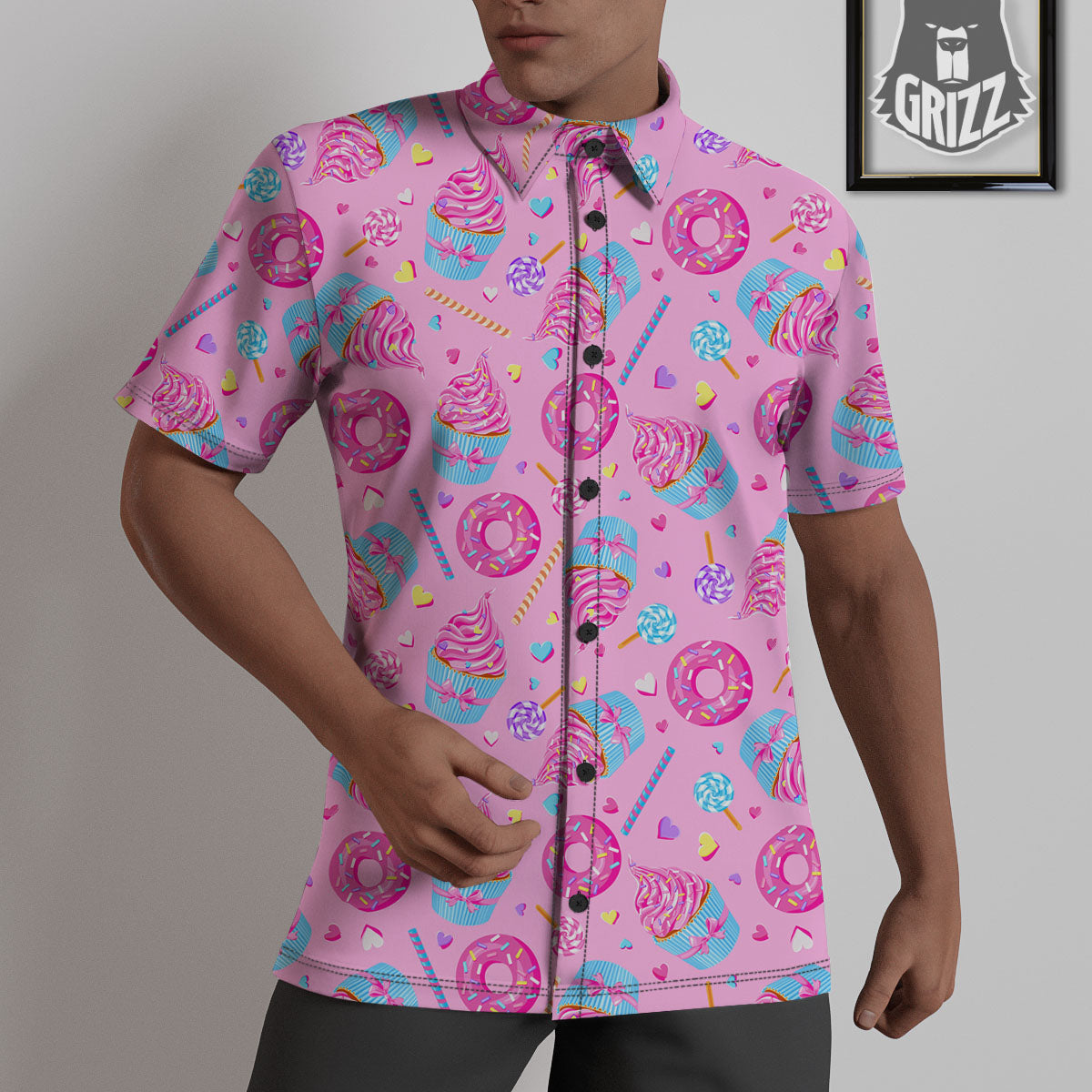 Cupcake Pink Print Pattern Untucked Shirts-grizzshop