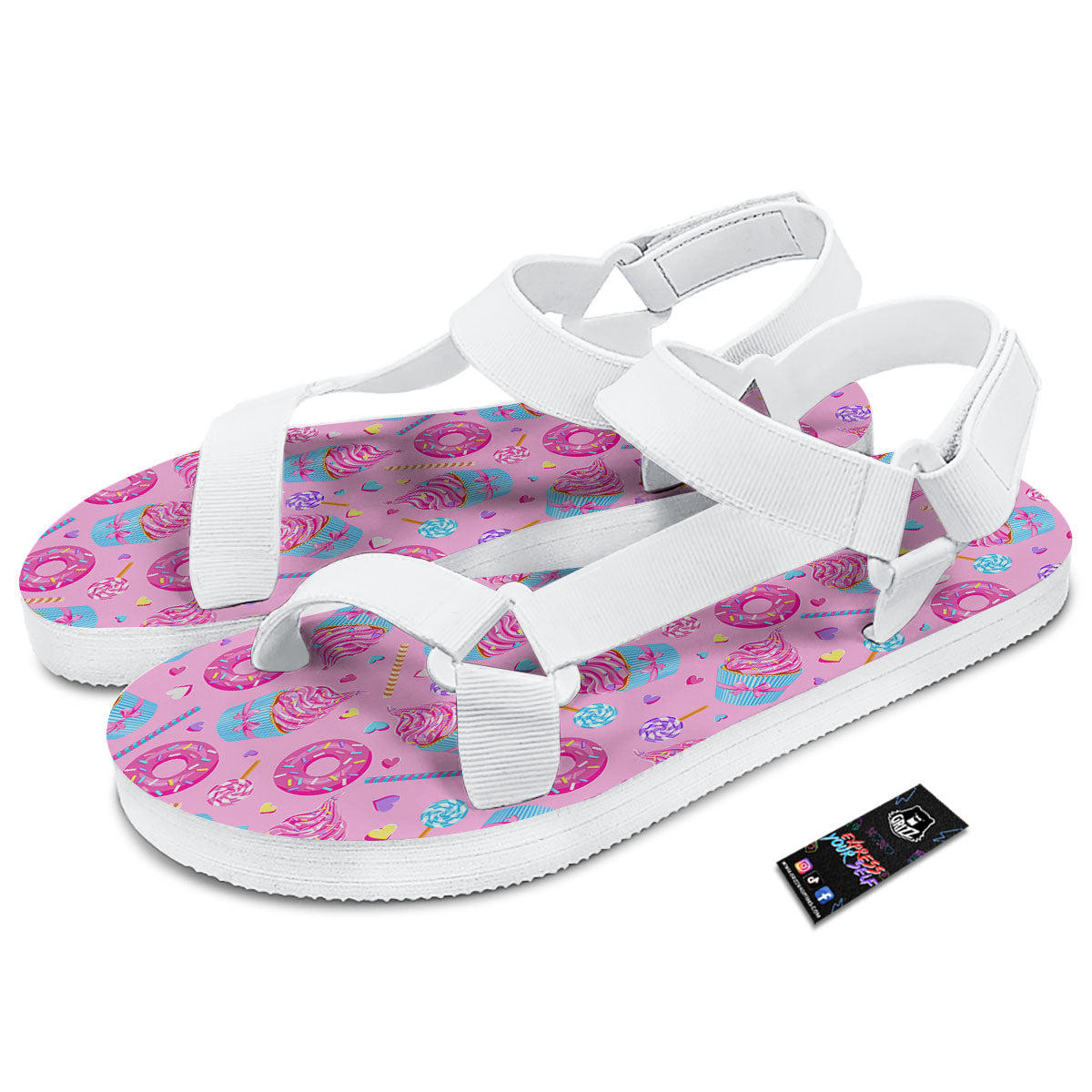 Cupcake Pink Print Pattern White Open Toe Sandals-grizzshop