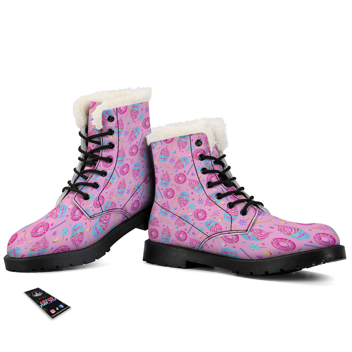 Cupcake Pink Print Pattern Winter Boots-grizzshop