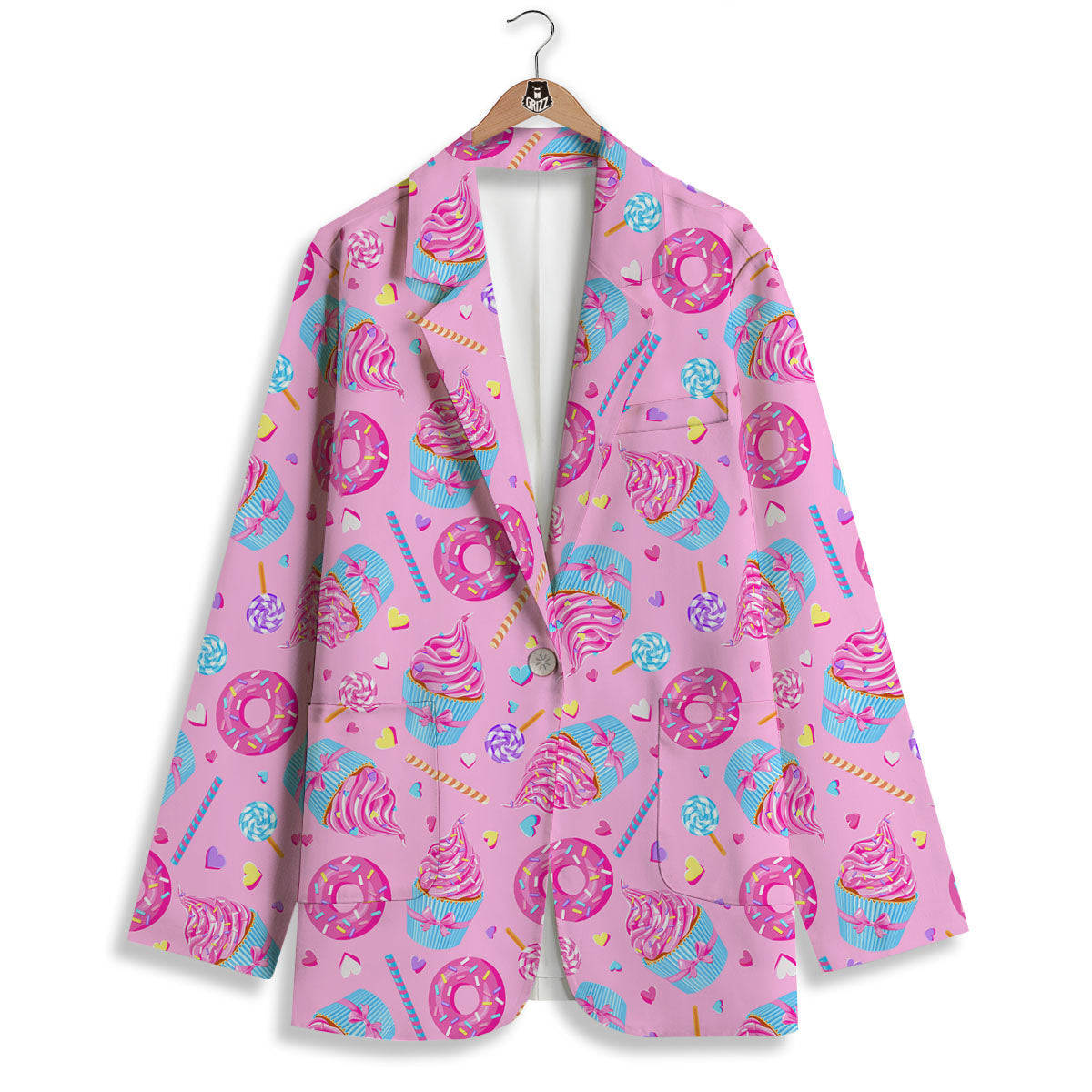 Cupcake Pink Print Pattern Women's Blazer-grizzshop