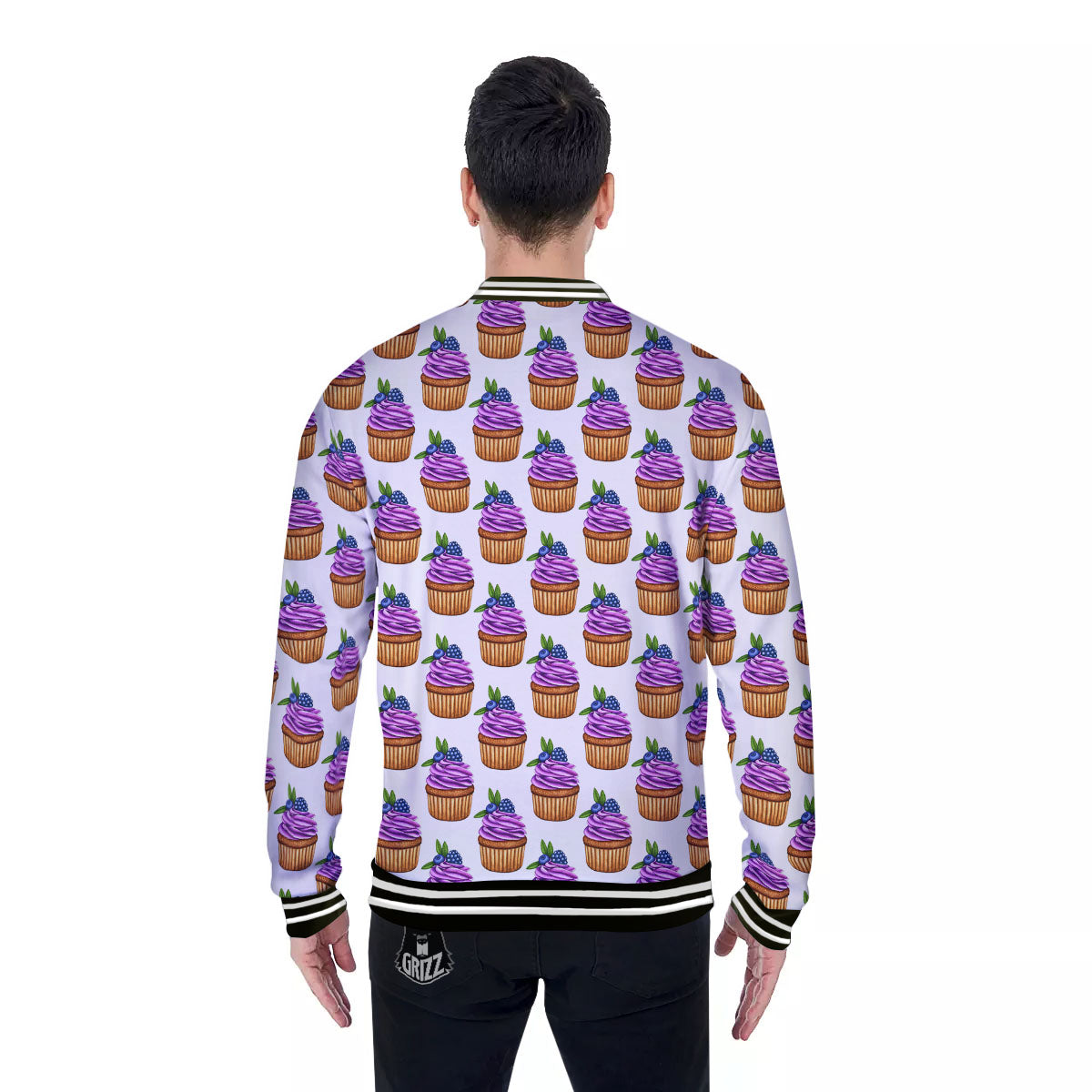 Cupcake Purple Print Pattern Baseball Jacket-grizzshop