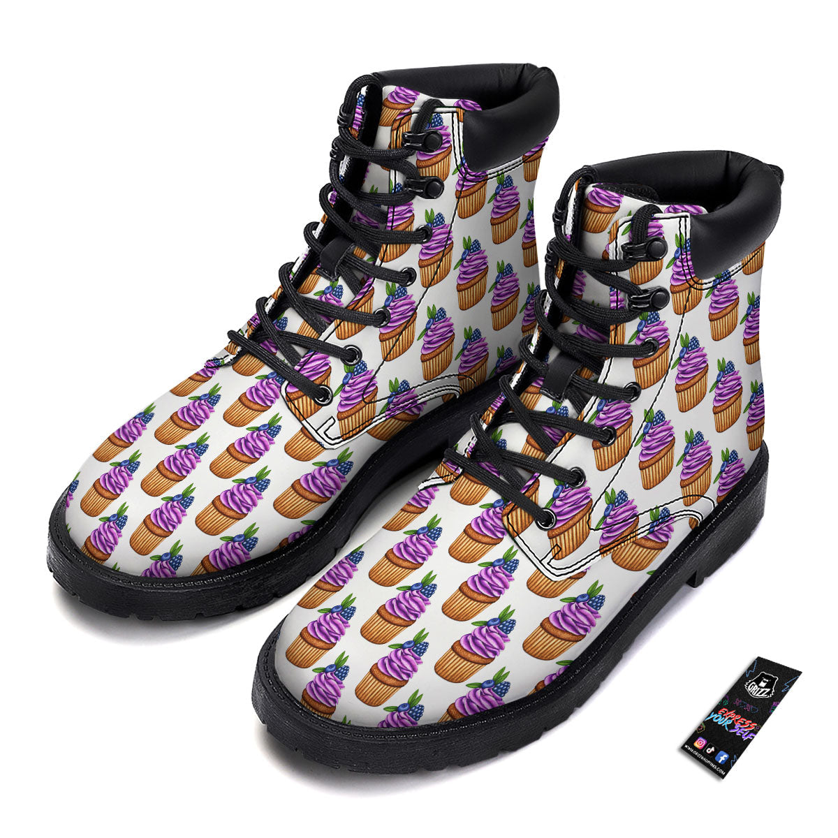 Cupcake Purple Print Pattern Boots-grizzshop