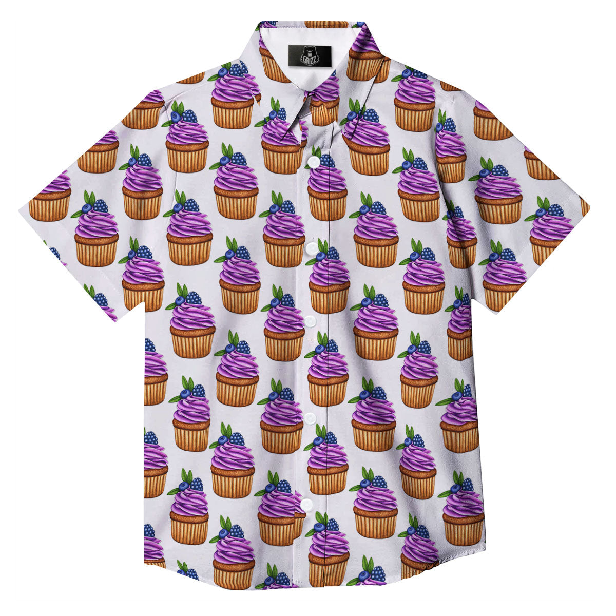 Cupcake Purple Print Pattern Button Up Shirt-grizzshop
