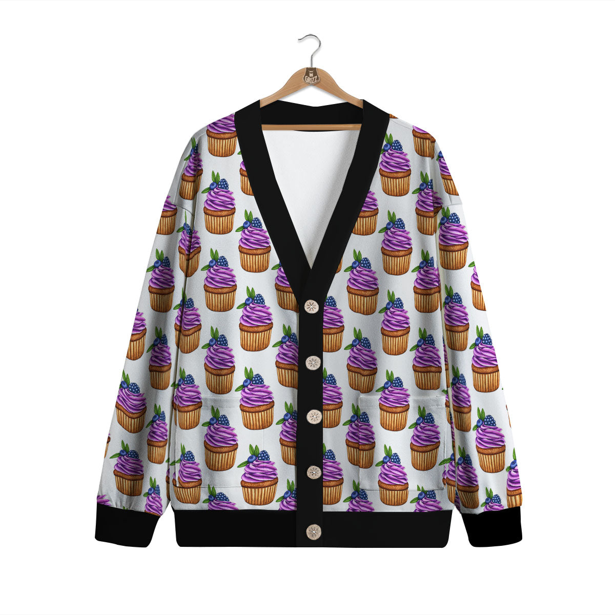 Cupcake Purple Print Pattern Cardigan-grizzshop