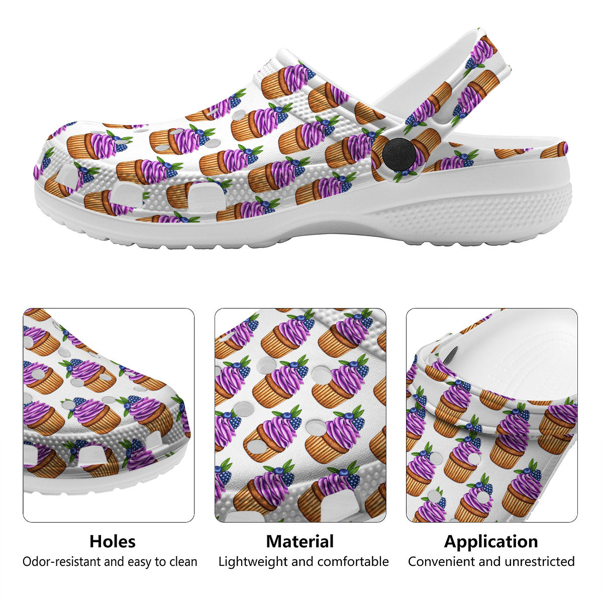 Cupcake Purple Print Pattern Clog-grizzshop