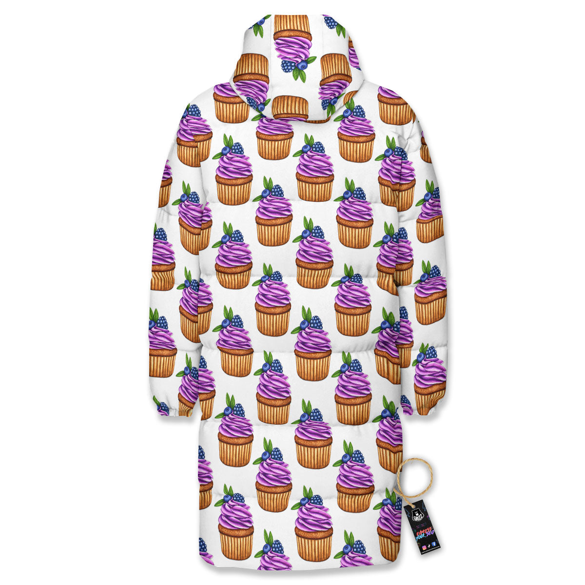 Cupcake Purple Print Pattern Long Down Jacket-grizzshop