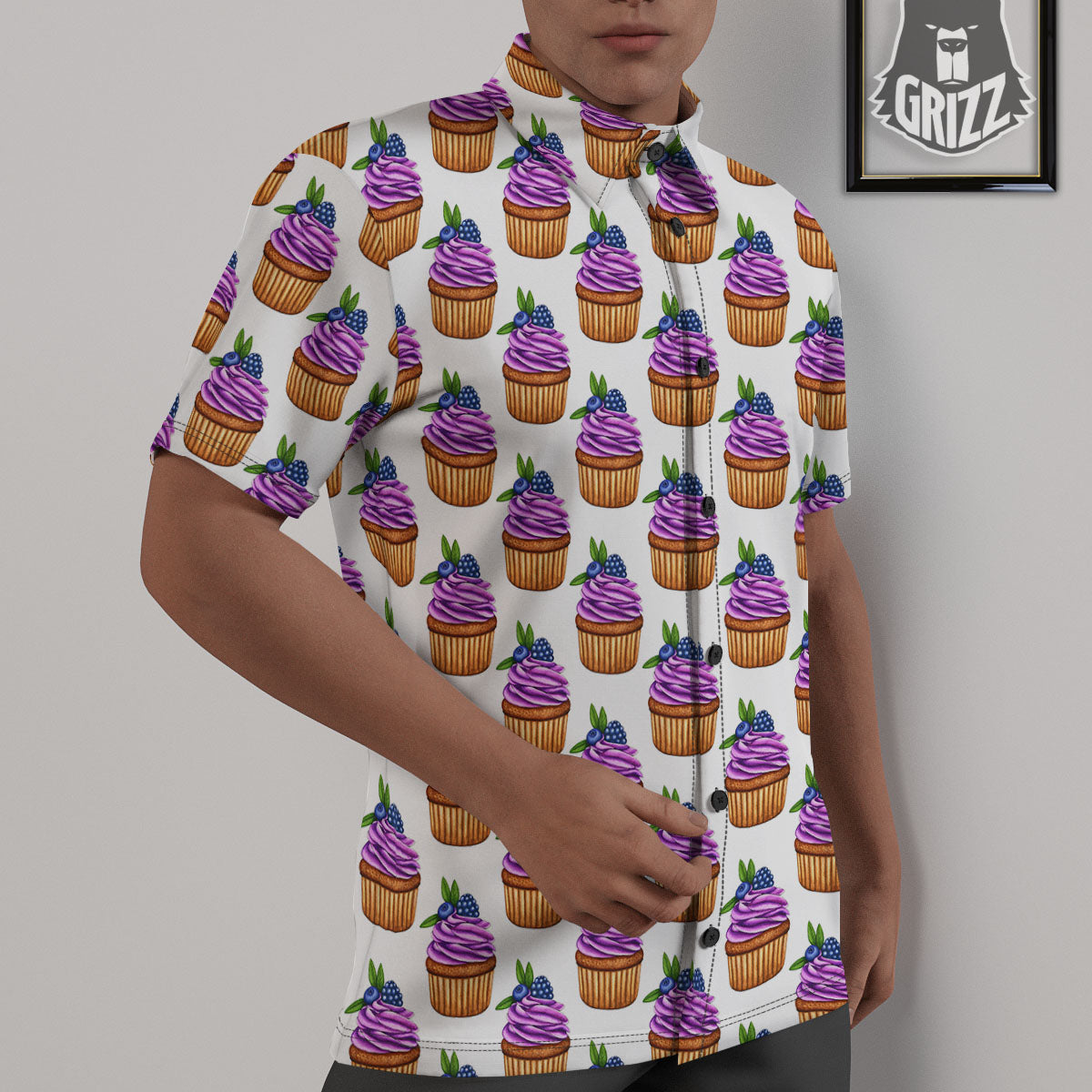 Cupcake Purple Print Pattern Untucked Shirts-grizzshop