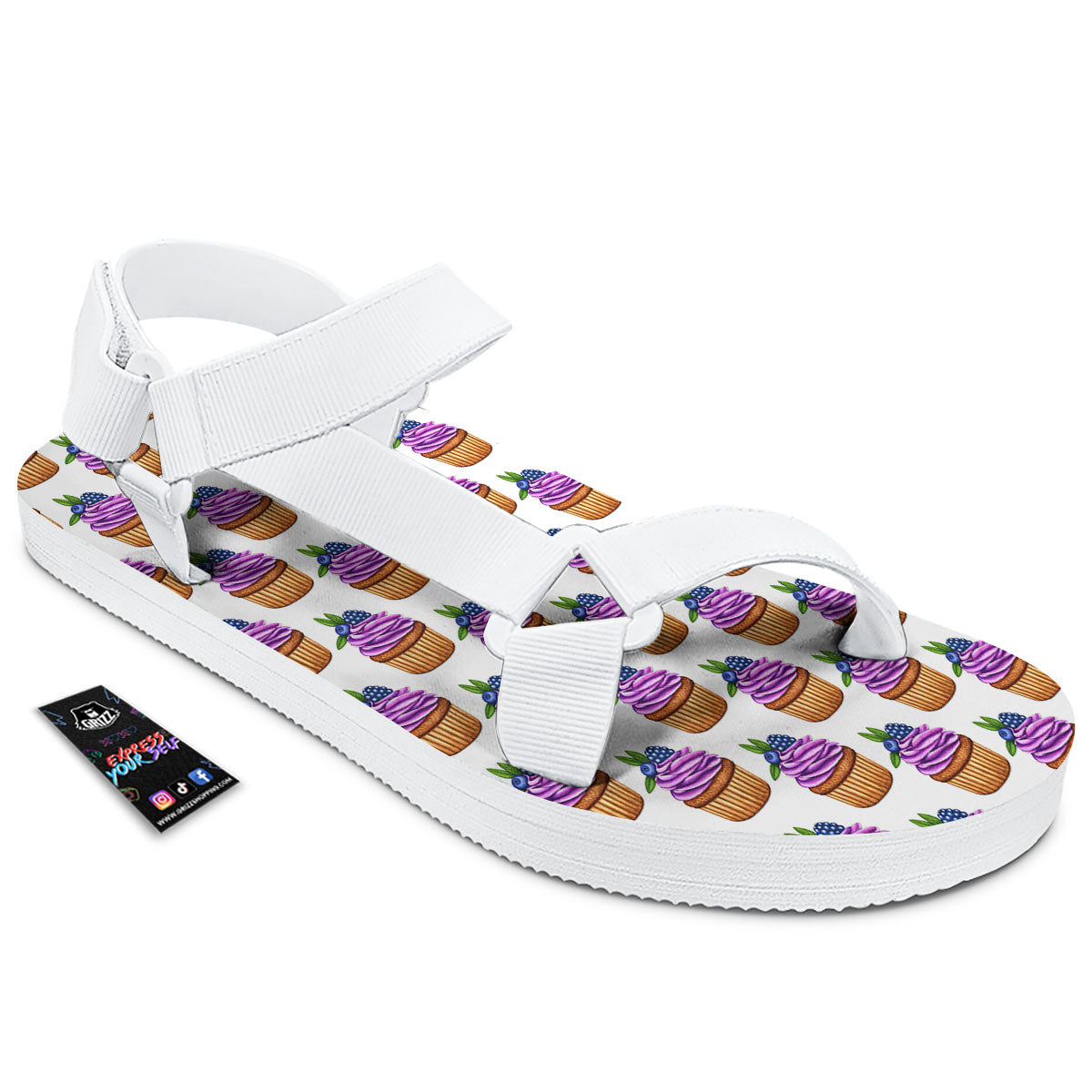 Cupcake Purple Print Pattern White Open Toe Sandals-grizzshop