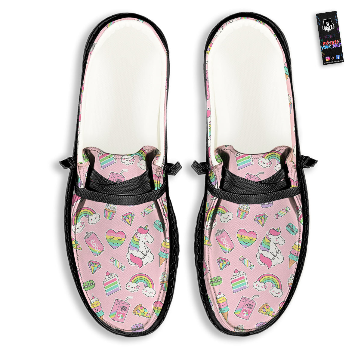 Cupcake Unicorn Print Pattern Black Loafers-grizzshop
