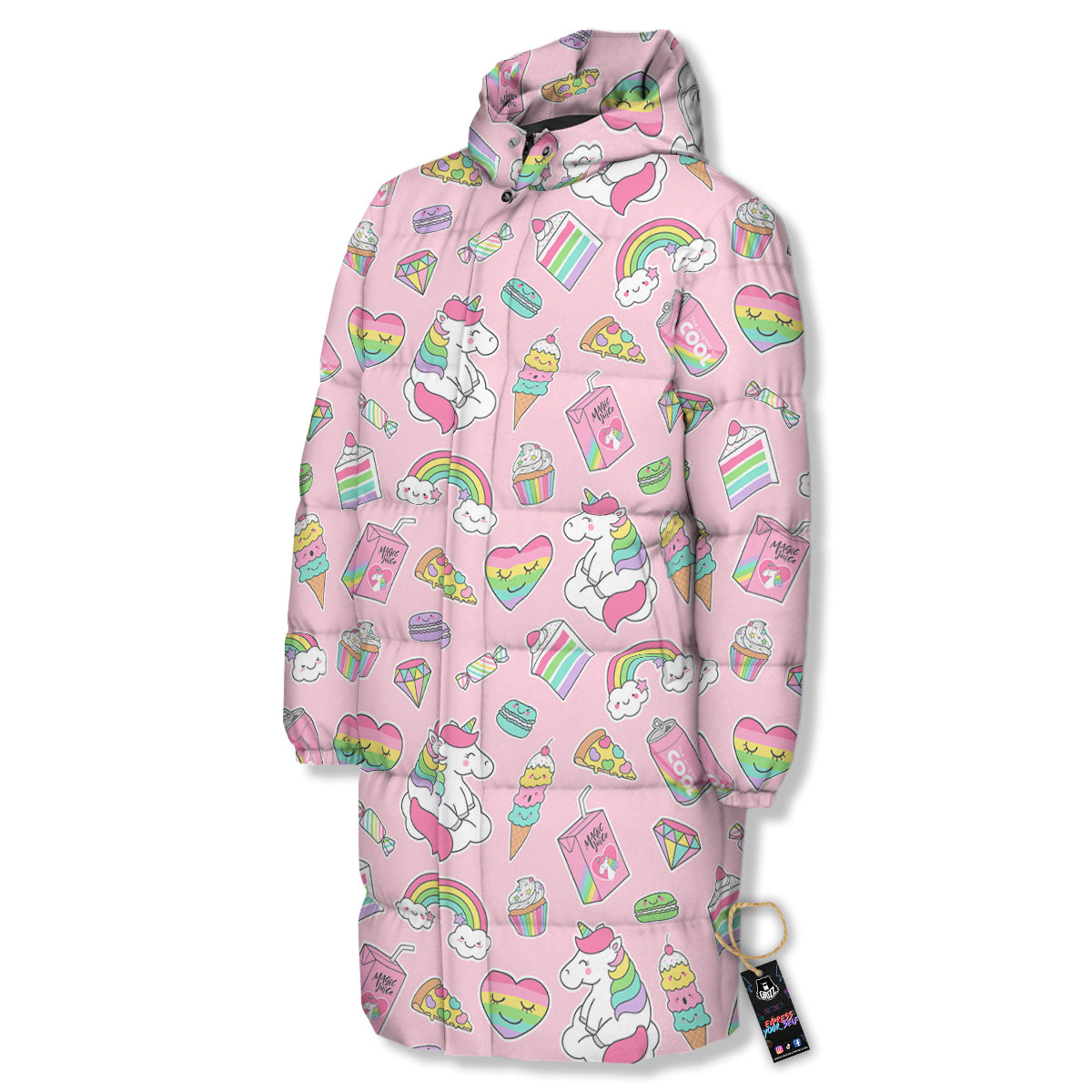 Cupcake Unicorn Print Pattern Long Down Jacket-grizzshop