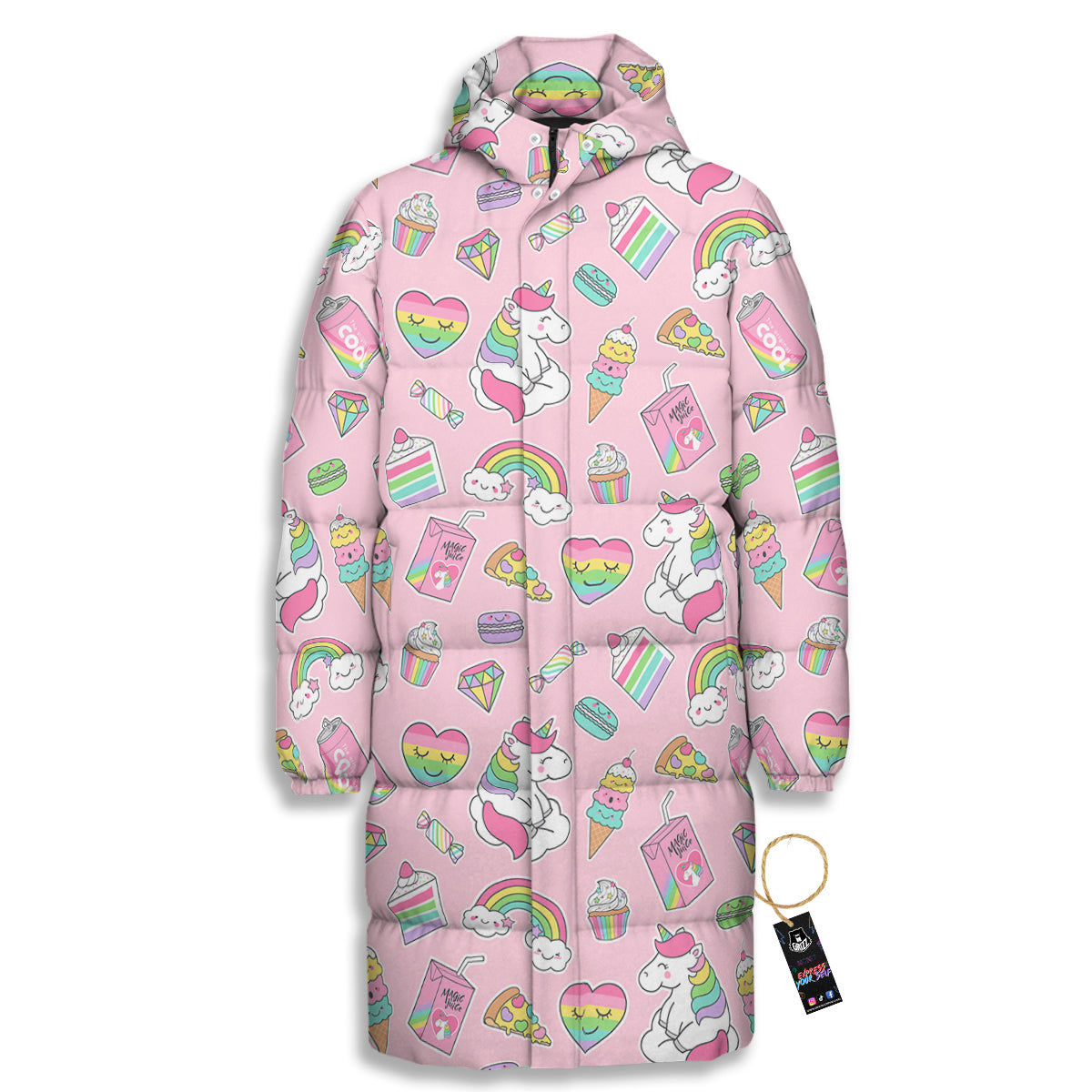 Cupcake Unicorn Print Pattern Long Down Jacket-grizzshop