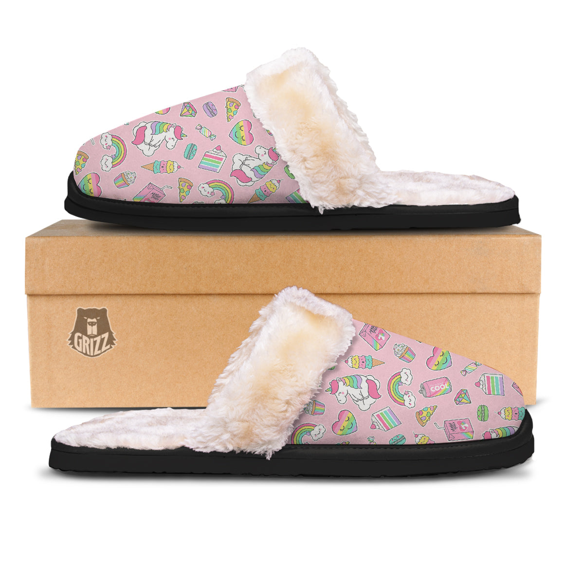 Cupcake Unicorn Print Pattern Slippers-grizzshop