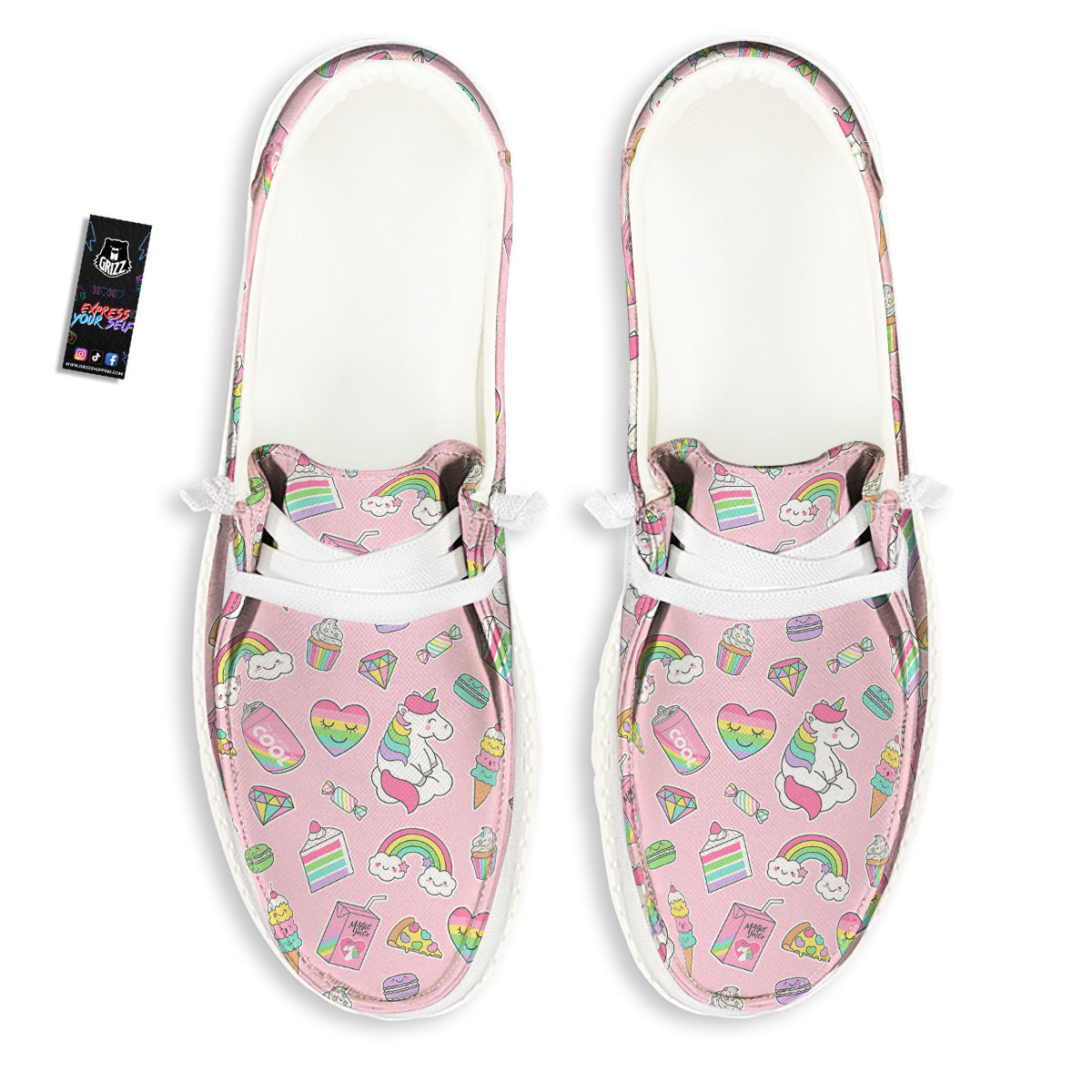 Cupcake Unicorn Print Pattern White Loafers-grizzshop