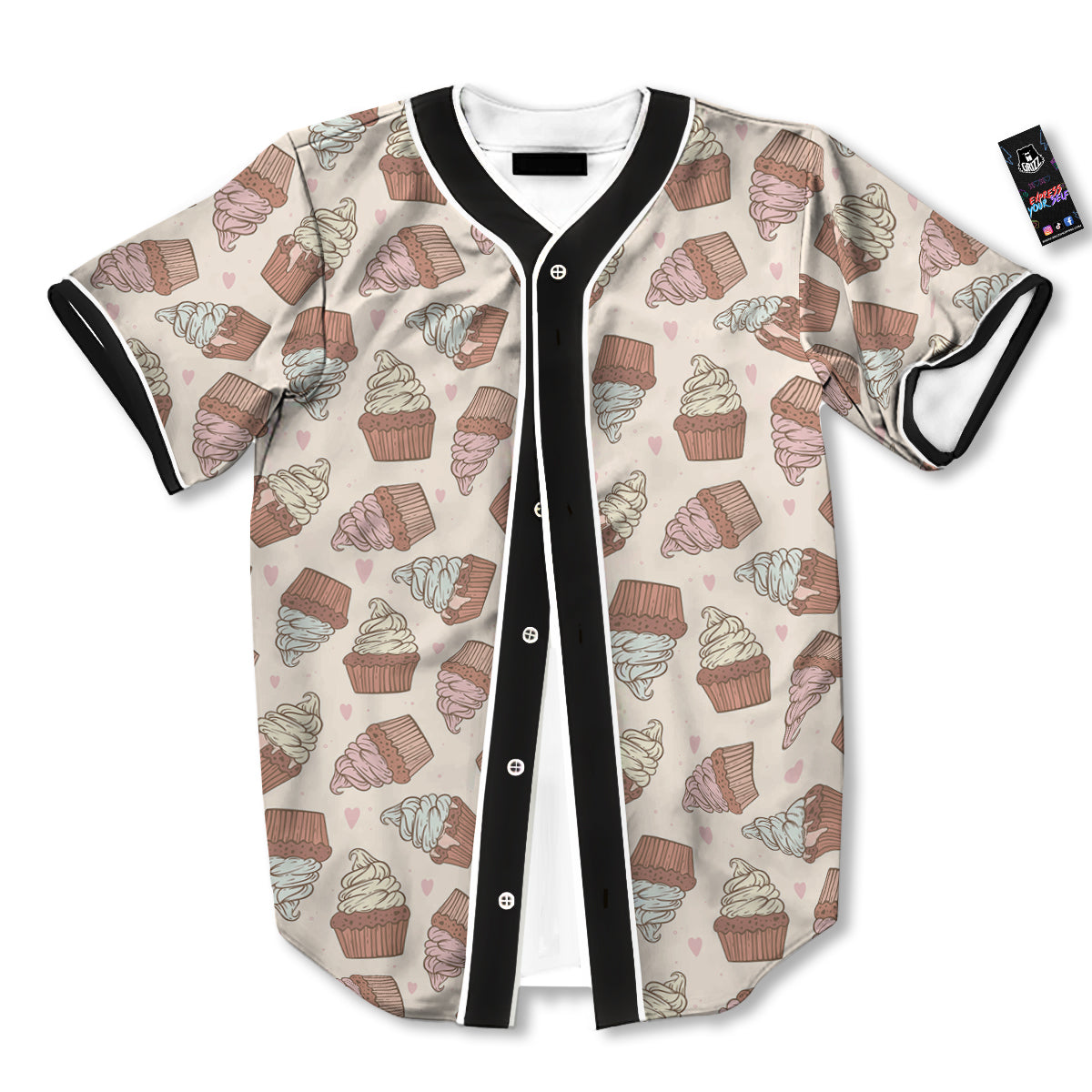 Cupcake Vintage Print Pattern Baseball Jersey-grizzshop
