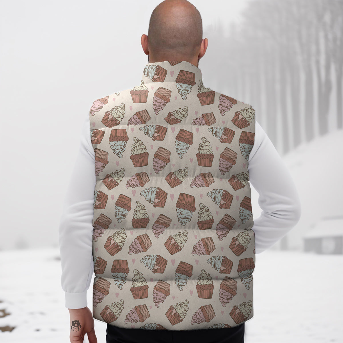 Cupcake Vintage Print Pattern Down Vest-grizzshop