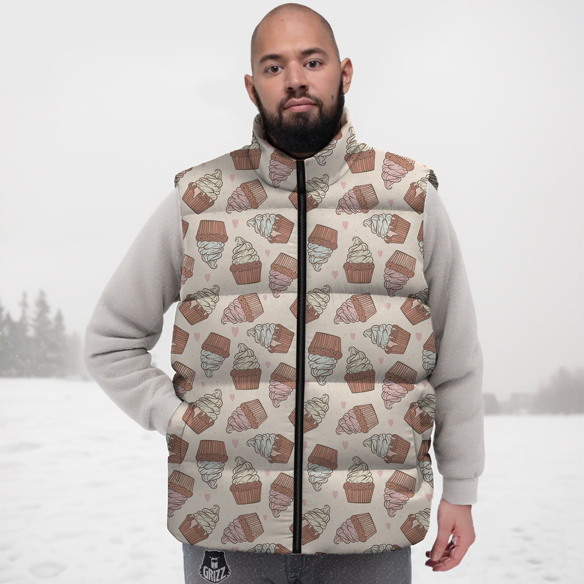 Cupcake Vintage Print Pattern Down Vest-grizzshop