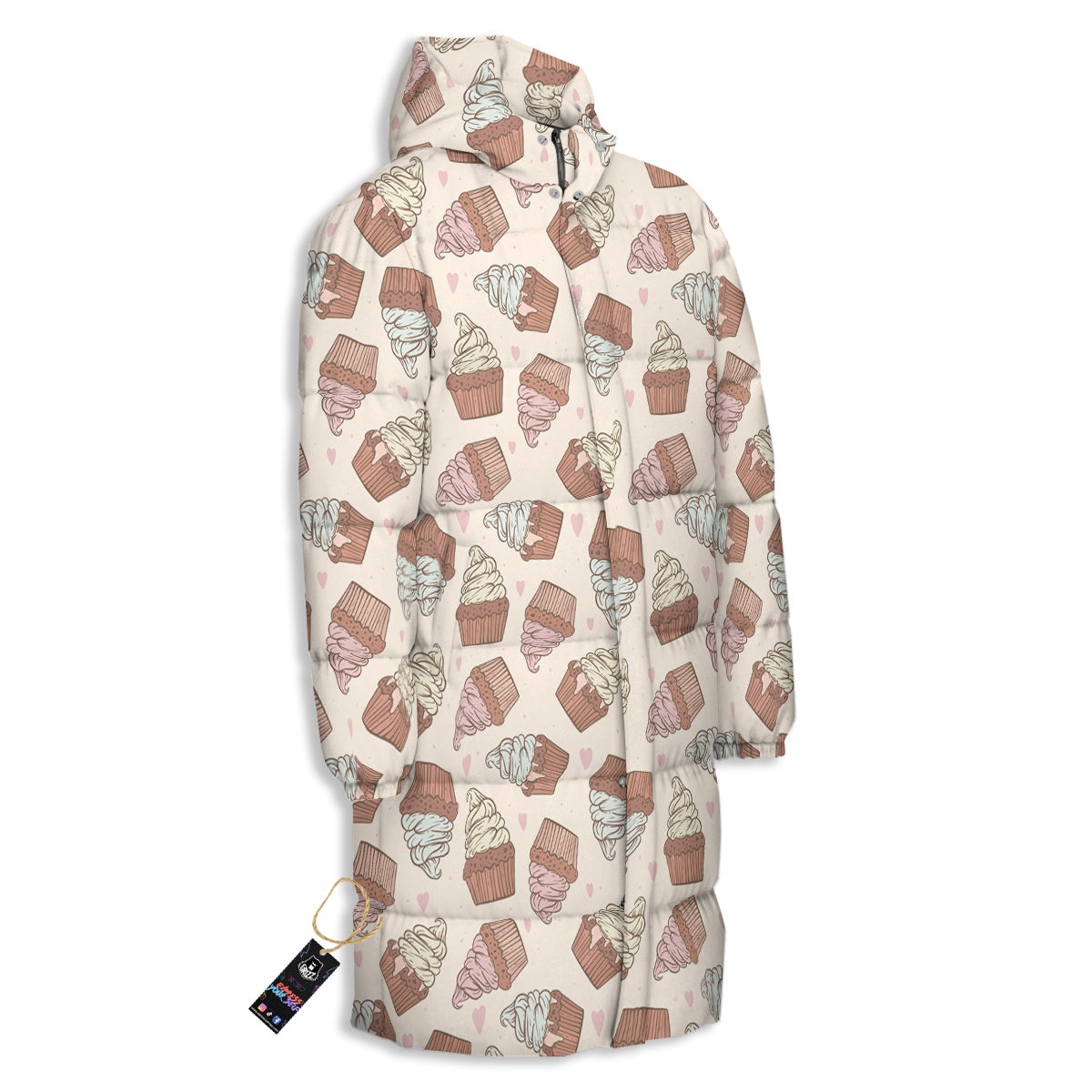 Cupcake Vintage Print Pattern Long Down Jacket-grizzshop
