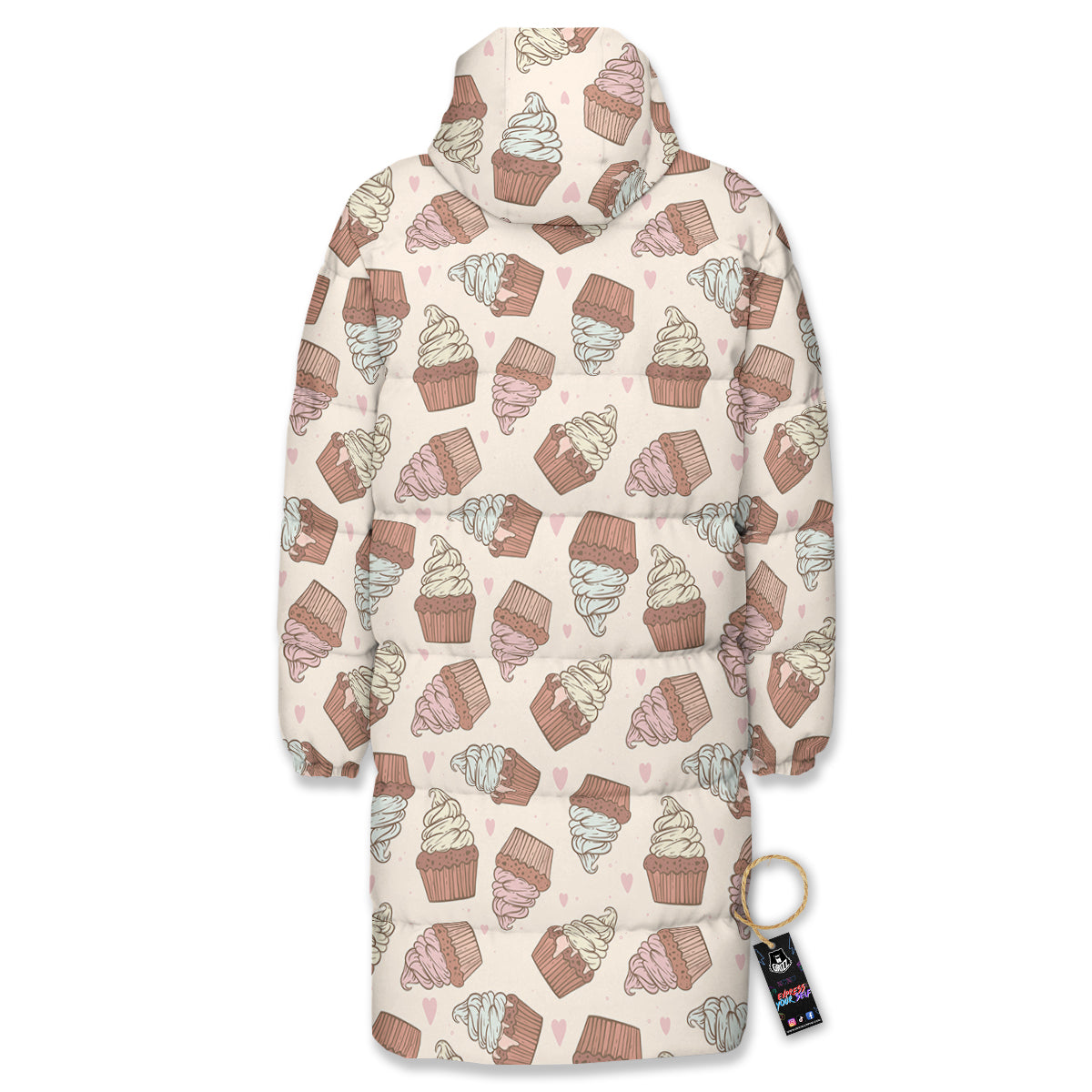 Cupcake Vintage Print Pattern Long Down Jacket-grizzshop