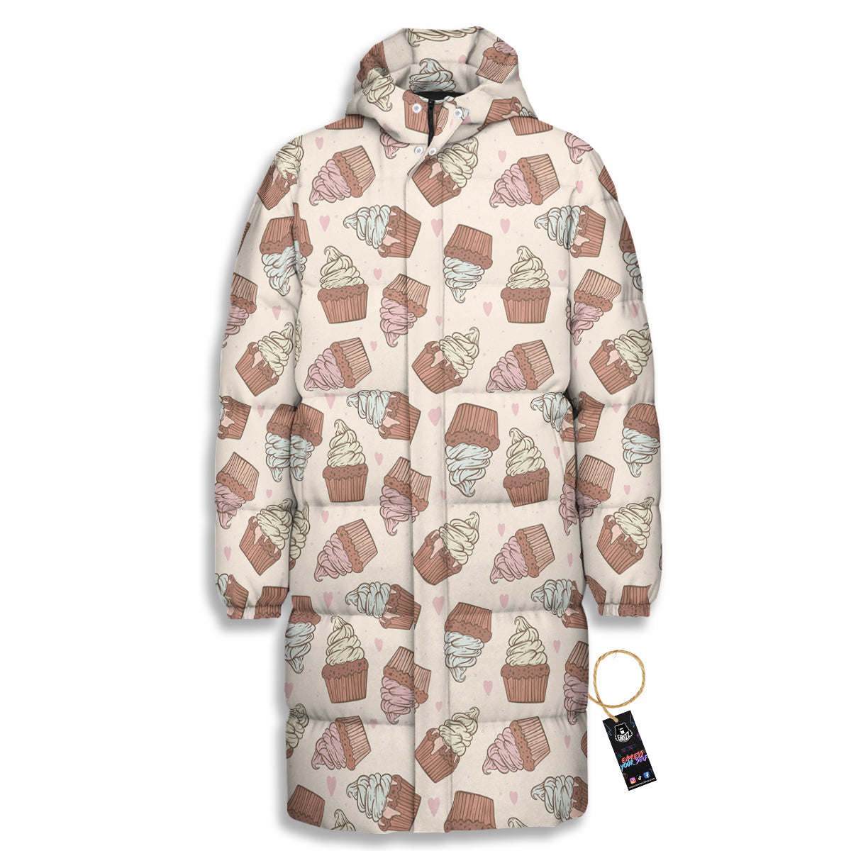 Cupcake Vintage Print Pattern Long Down Jacket-grizzshop
