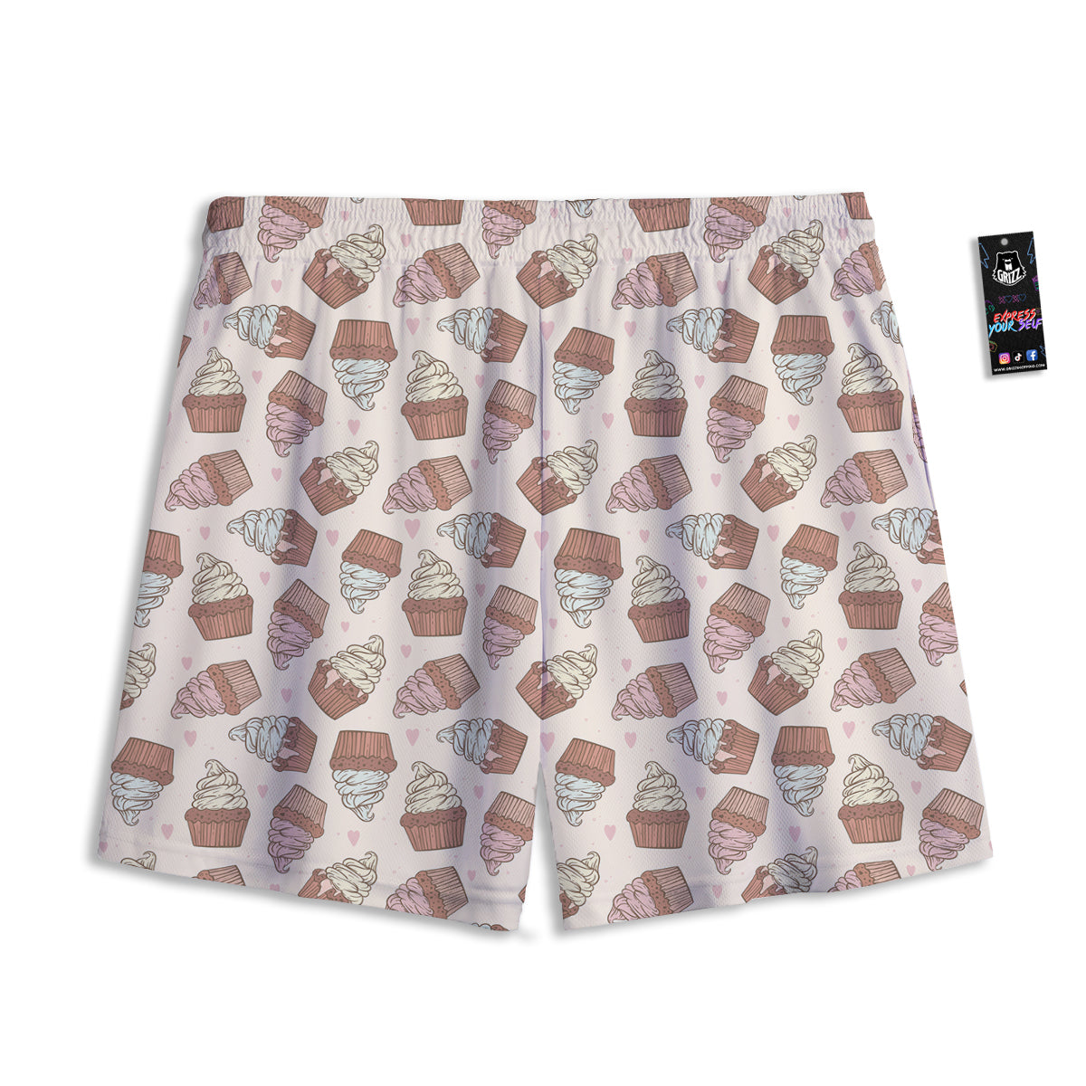 Cupcake Vintage Print Pattern Mesh Shorts