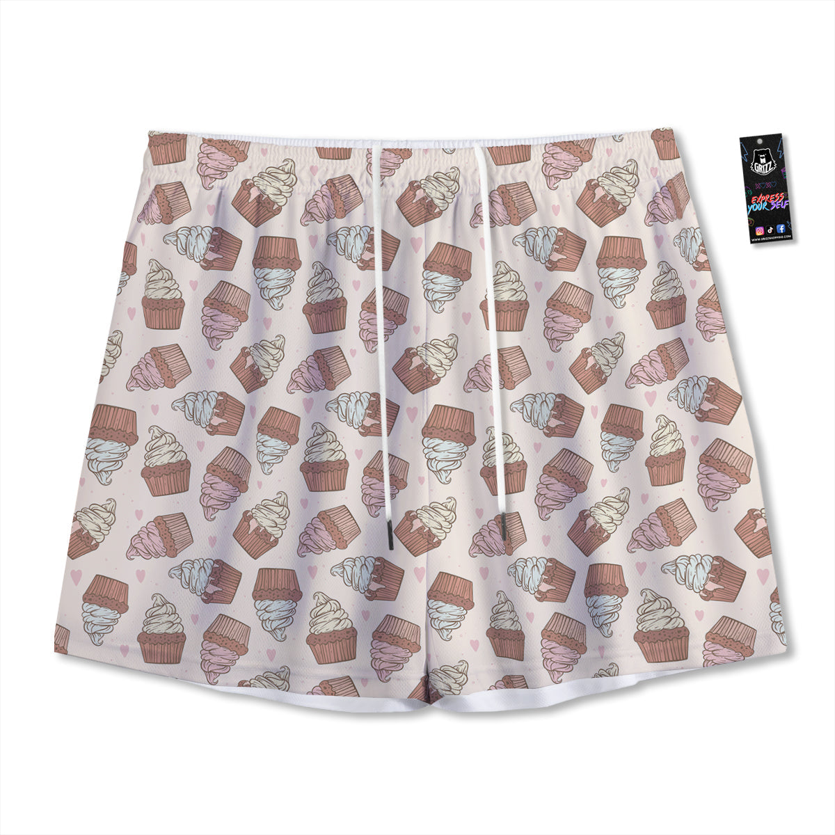Cupcake Vintage Print Pattern Mesh Shorts
