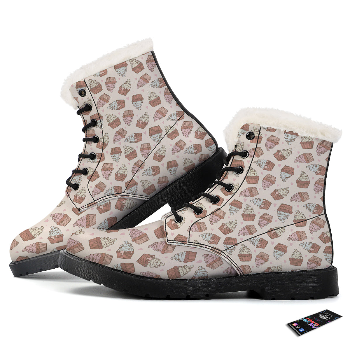 Cupcake Vintage Print Pattern Winter Boots-grizzshop