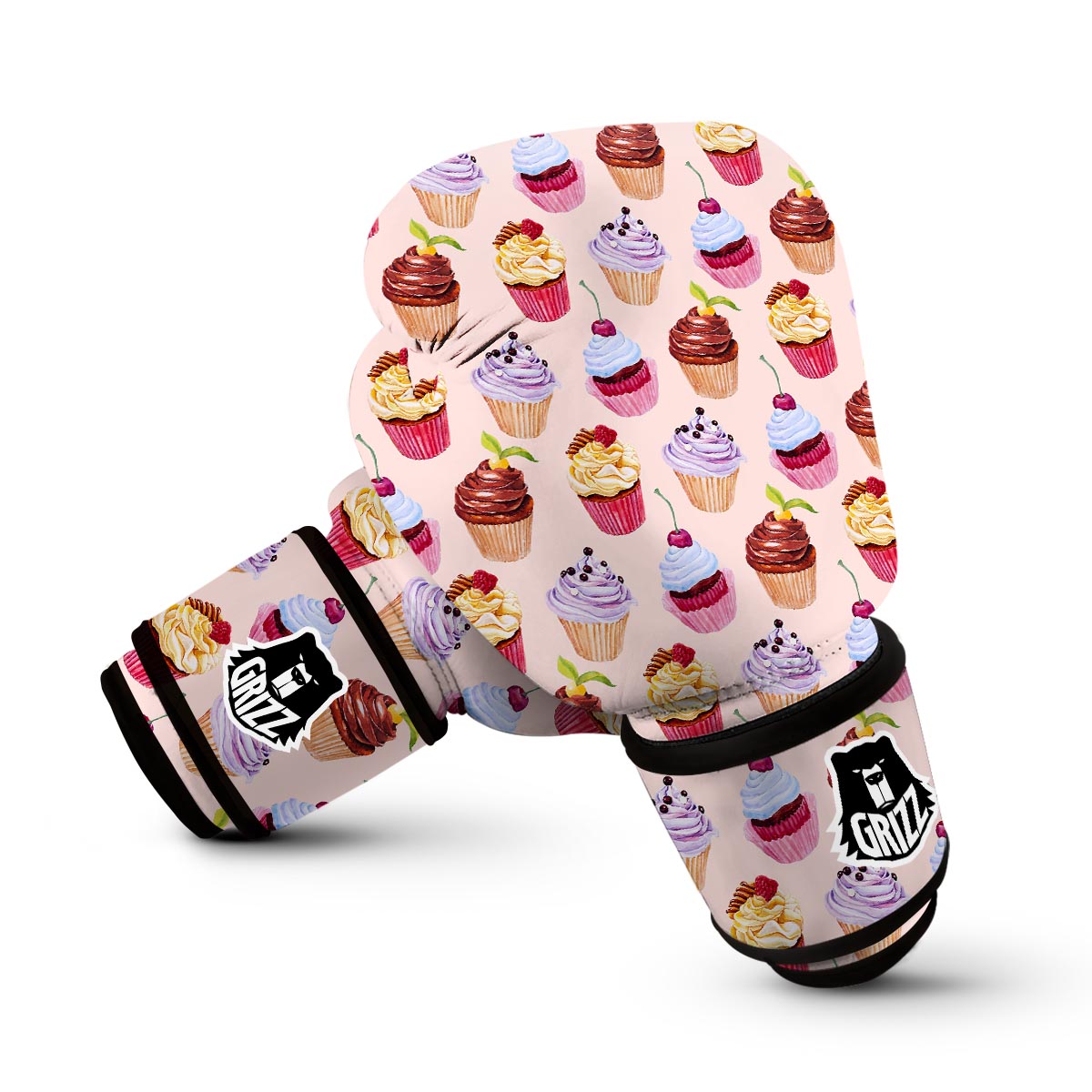 Cupcake Watercolor Pink Pattern Print Boxing Gloves-grizzshop