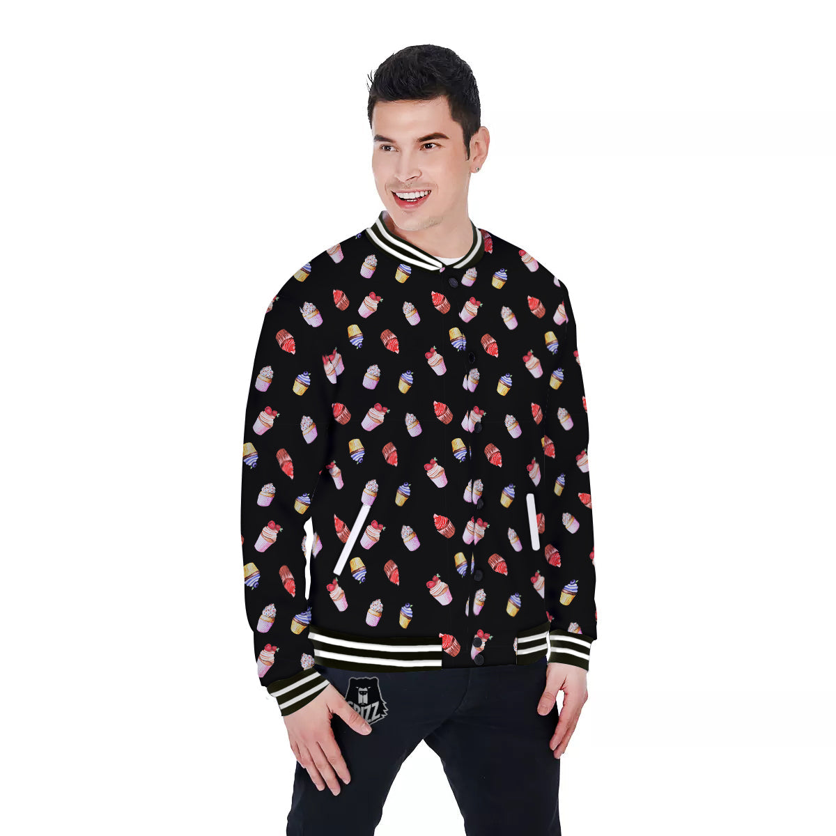 Cupcake Watercolor Print Pattern Baseball Jacket-grizzshop