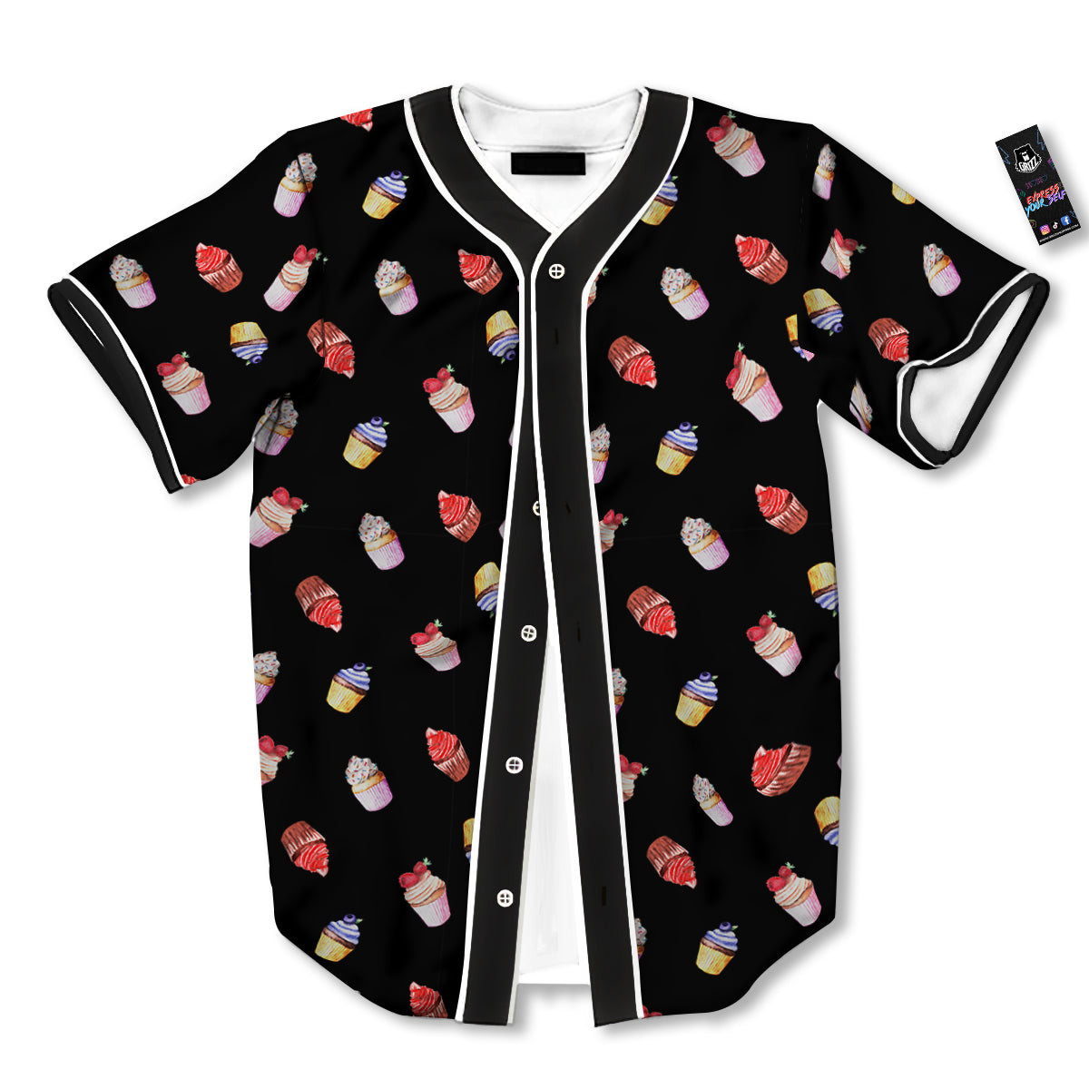 Cupcake Watercolor Print Pattern Baseball Jersey-grizzshop