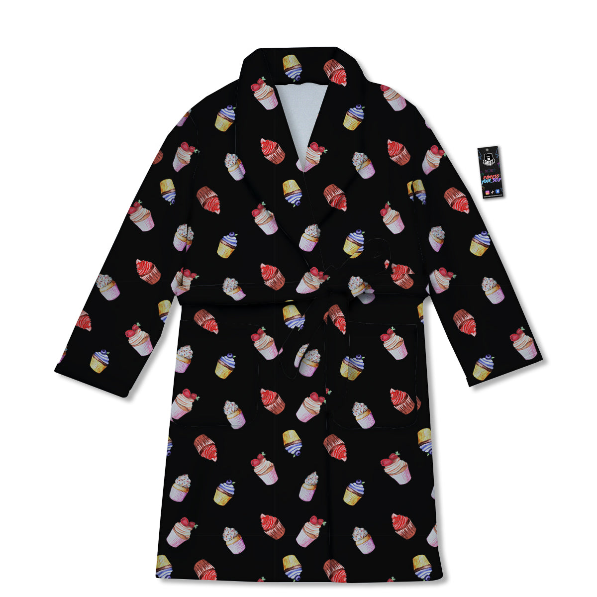 Cupcake Watercolor Print Pattern Bathrobe-grizzshop