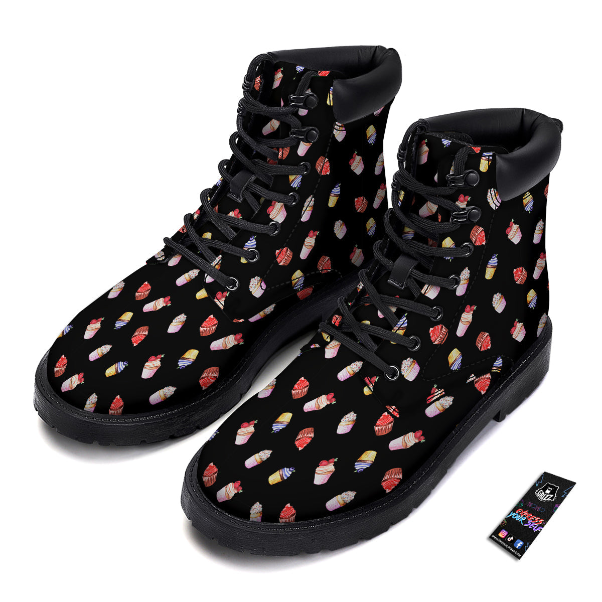 Cupcake Watercolor Print Pattern Boots-grizzshop