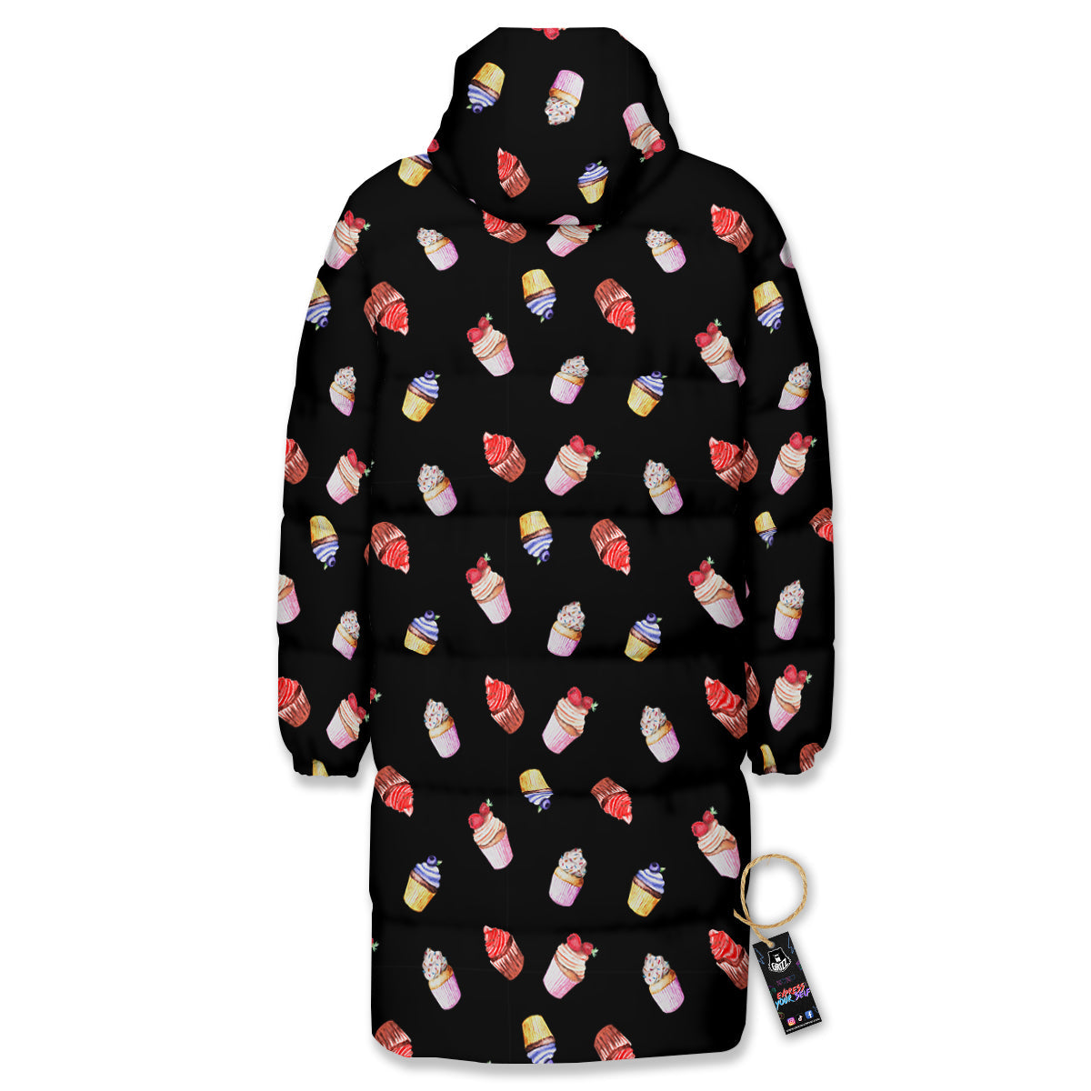 Cupcake Watercolor Print Pattern Long Down Jacket-grizzshop