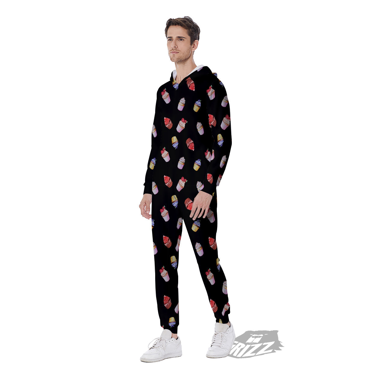 Cupcake Watercolor Print Pattern Men's Jumpsuit-grizzshop