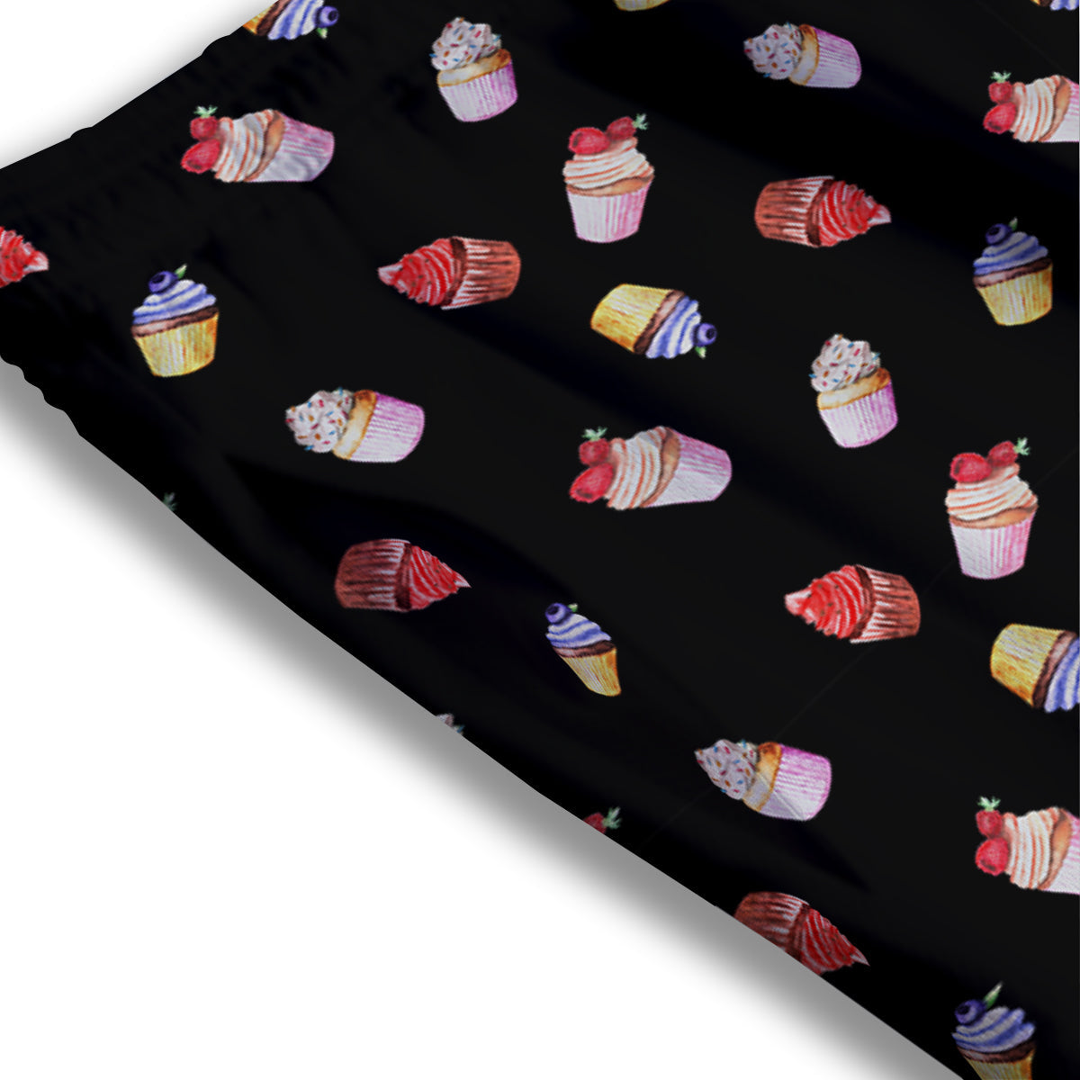 Cupcake Watercolor Print Pattern Mesh Shorts