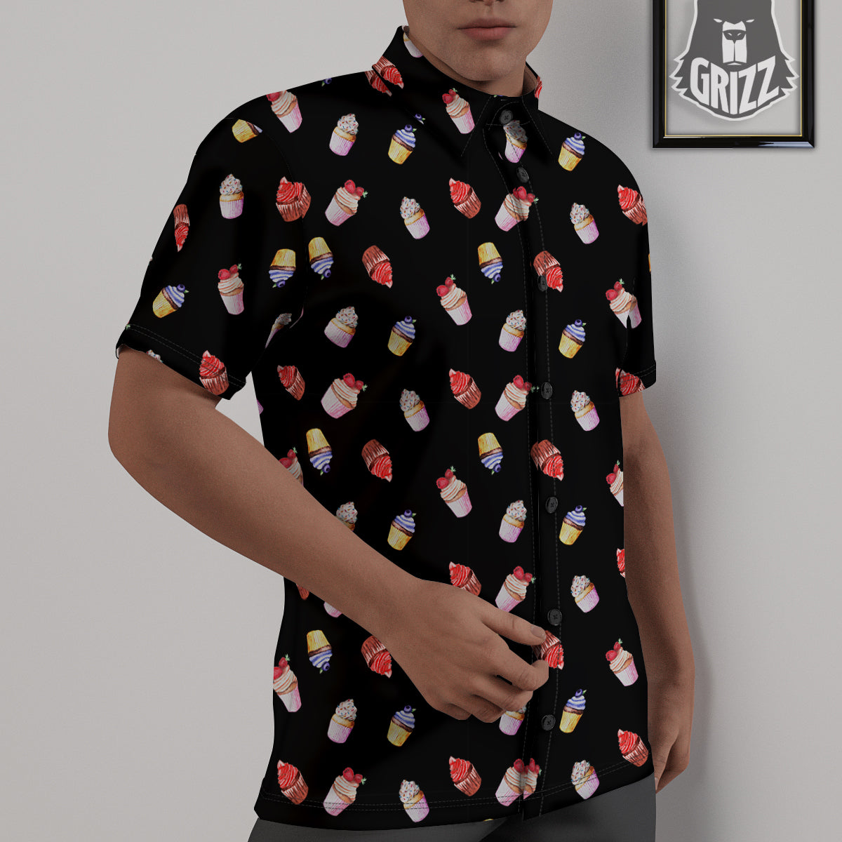 Cupcake Watercolor Print Pattern Untucked Shirts-grizzshop