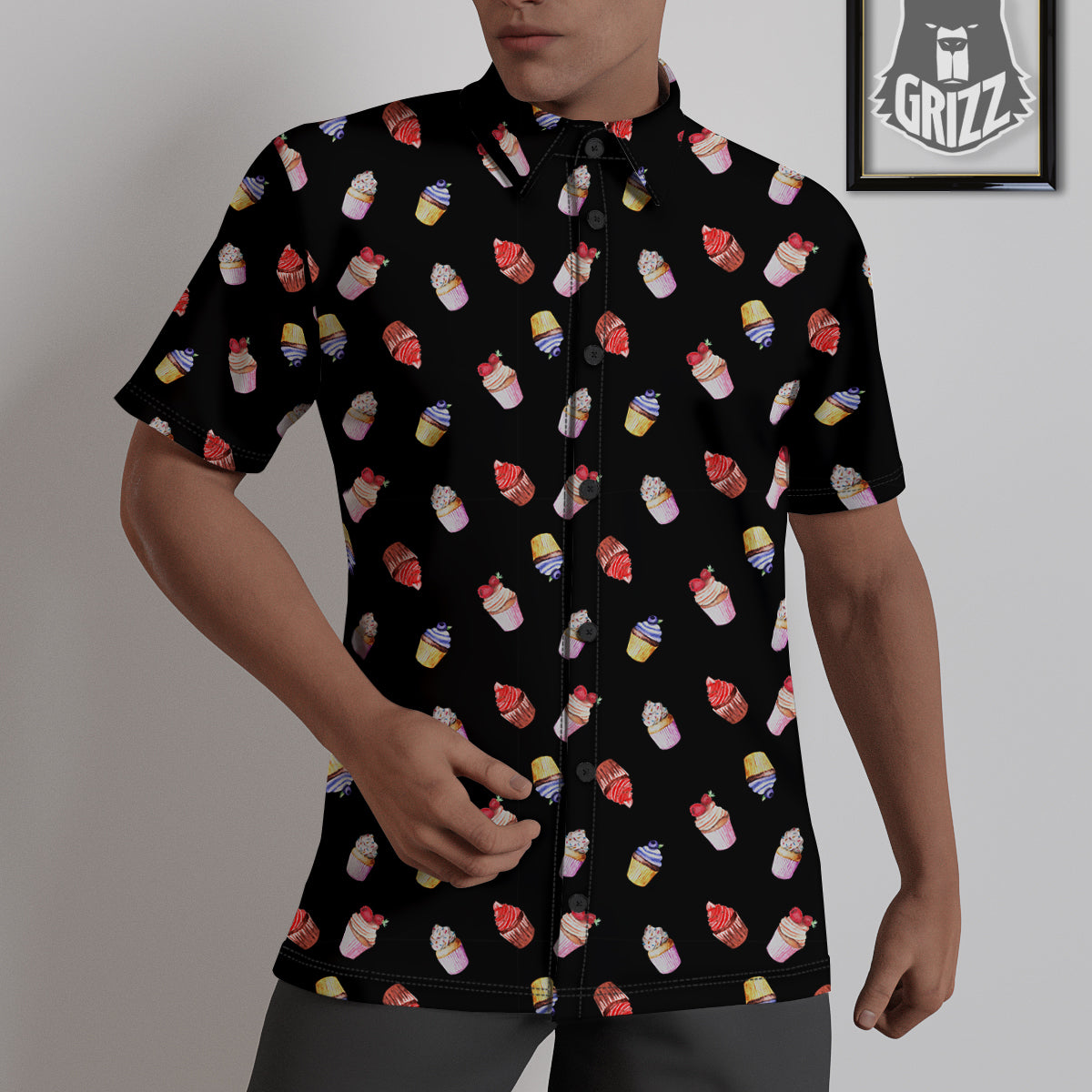 Cupcake Watercolor Print Pattern Untucked Shirts-grizzshop