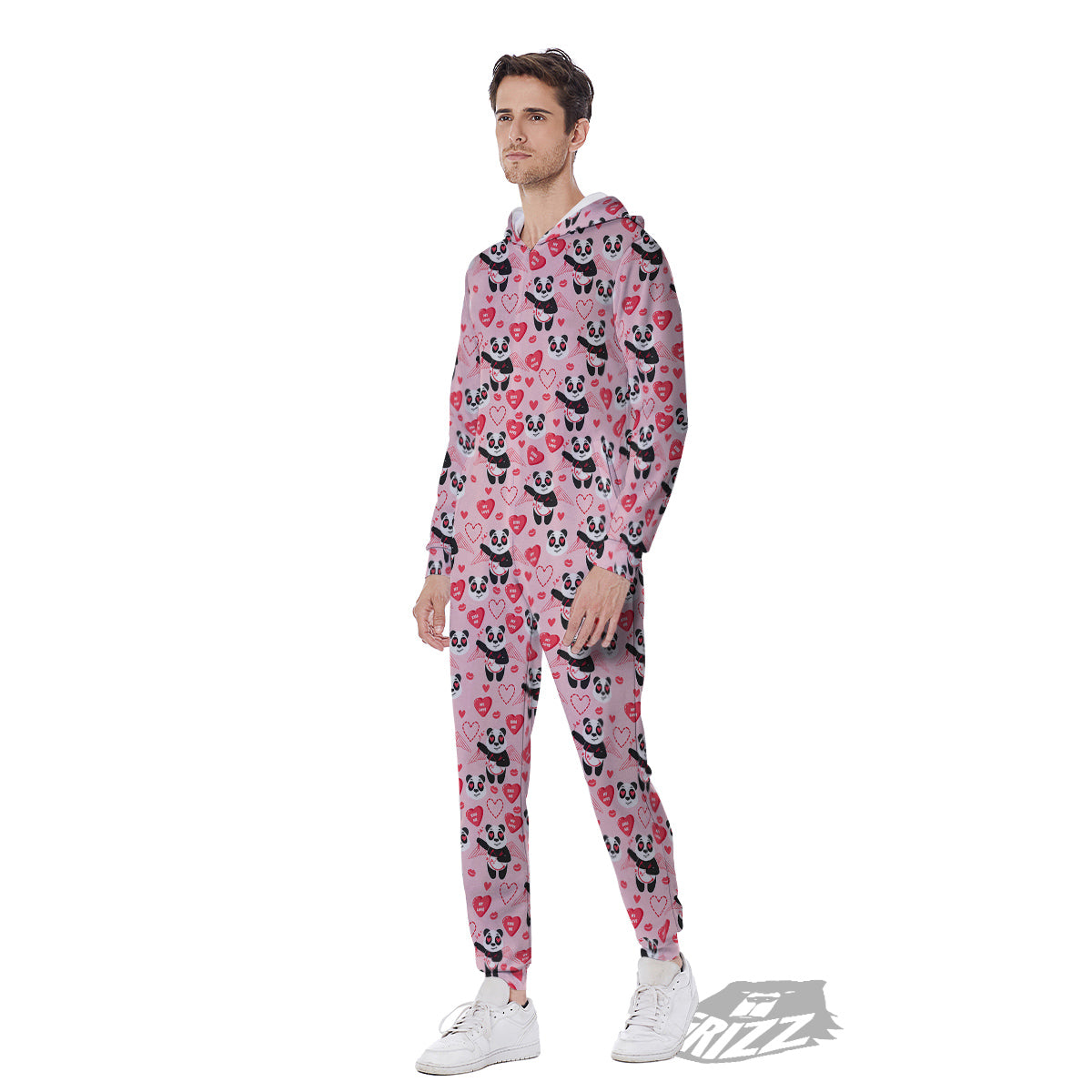 Cupid Valentine Cute Panda Print Pattern Men's Jumpsuit-grizzshop