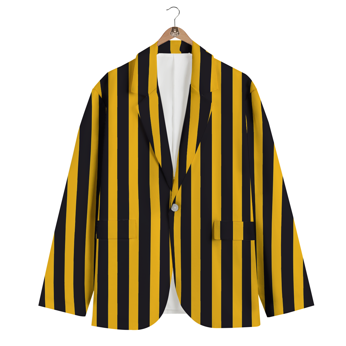 Custom Warning Striped Yellow And Black Print Men's Blazer-grizzshop