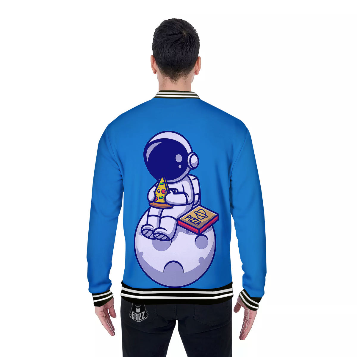 Cute Astronaut Eating Pizza Print Baseball Jacket-grizzshop
