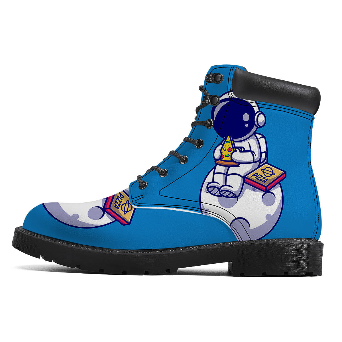 Cute Astronaut Eating Pizza Print Boots-grizzshop