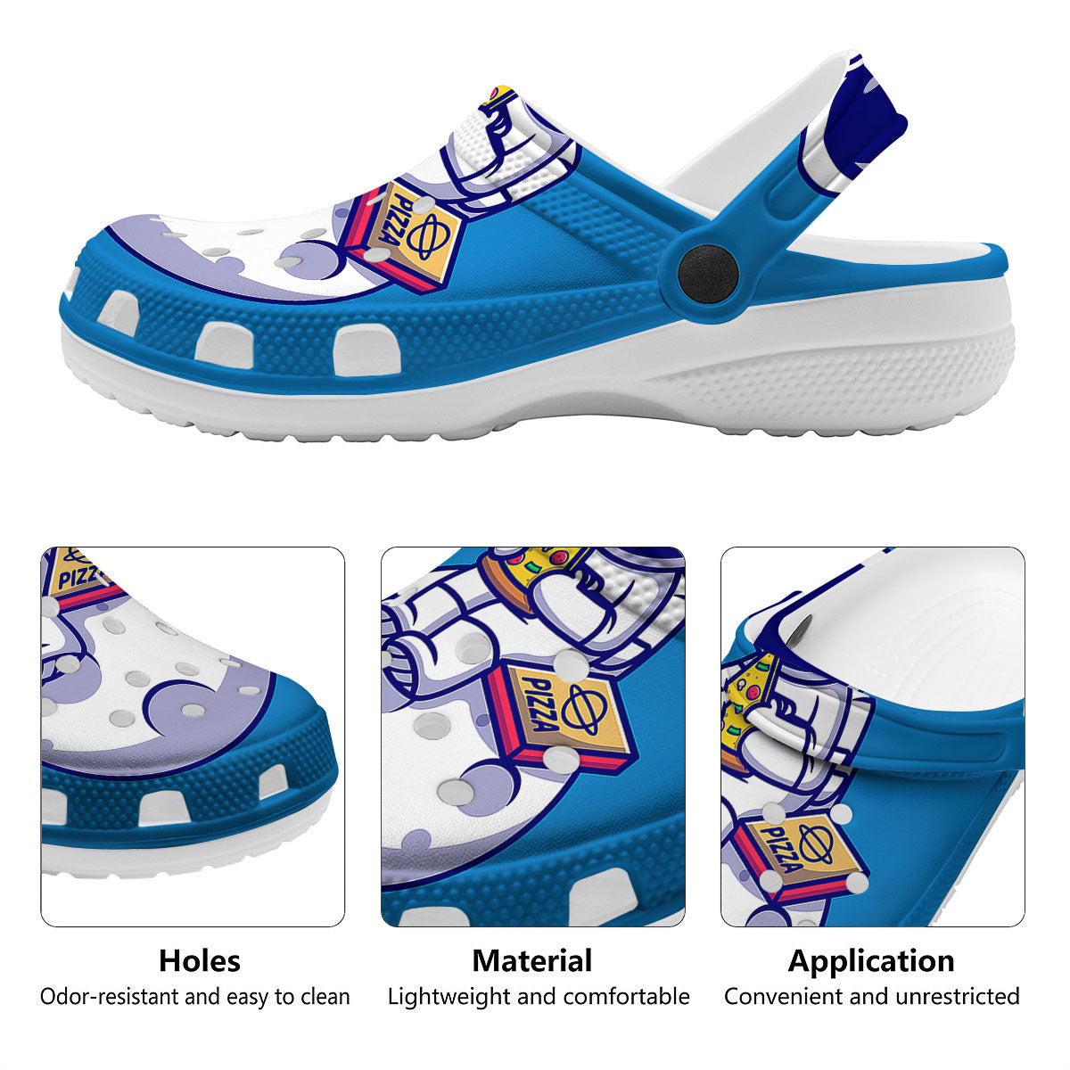 Cute Astronaut Eating Pizza Print Clog-grizzshop