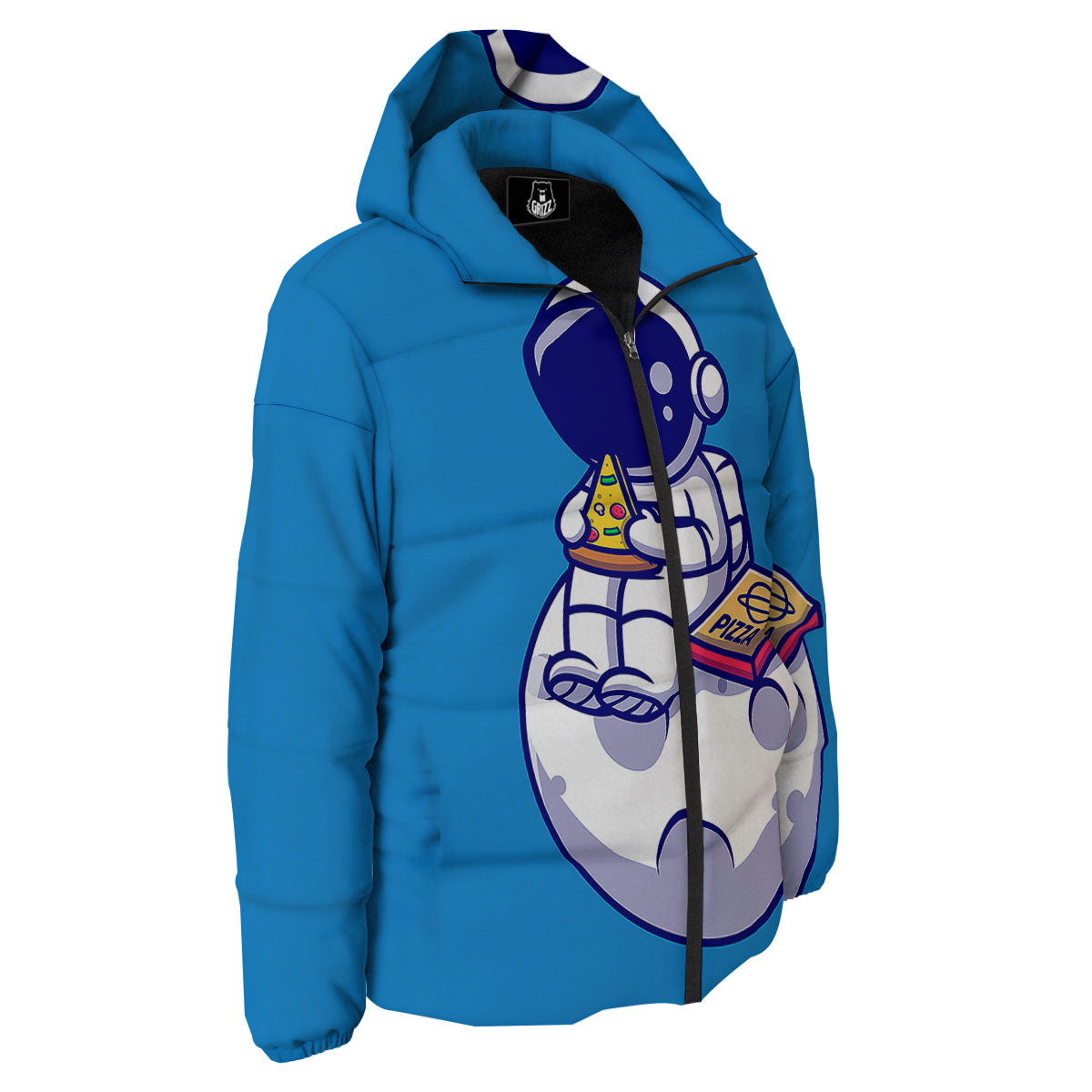 Cute Astronaut Eating Pizza Print Down Jacket-grizzshop