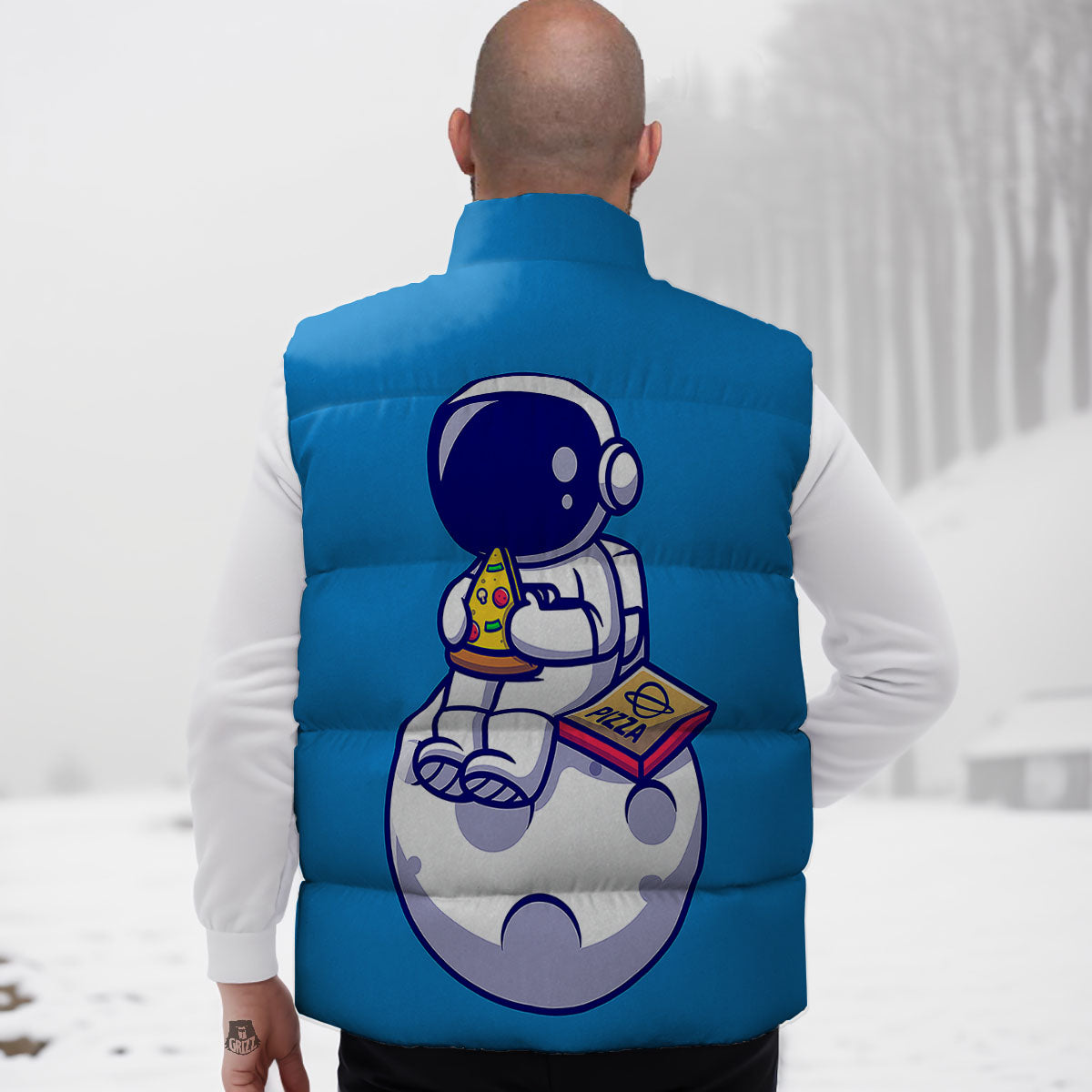 Cute Astronaut Eating Pizza Print Down Vest