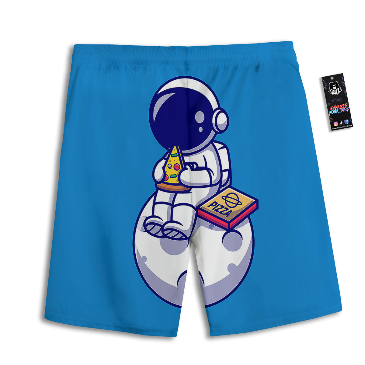 Cute Astronaut Eating Pizza Print Men's Athletic Shorts