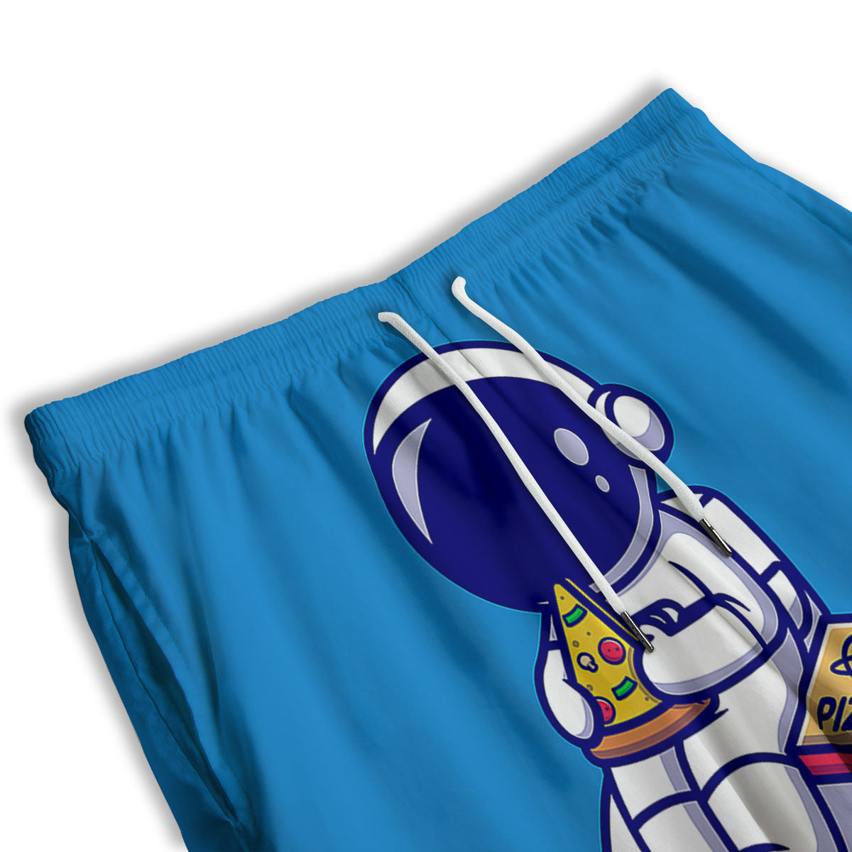 Cute Astronaut Eating Pizza Print Men's Athletic Shorts