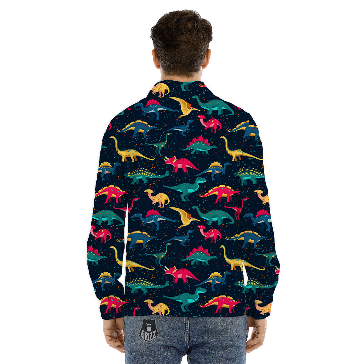 Cute Astronaut Eating Pizza Print Men's Dress Shirts-grizzshop