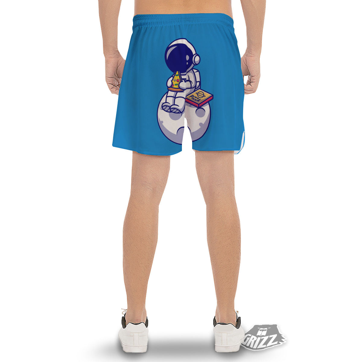 Cute Astronaut Eating Pizza Print Men's Gym Shorts-grizzshop