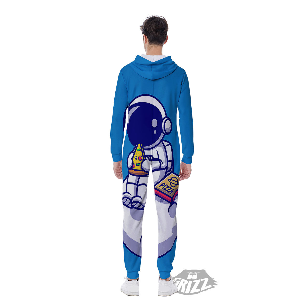 Cute Astronaut Eating Pizza Print Men's Jumpsuit-grizzshop
