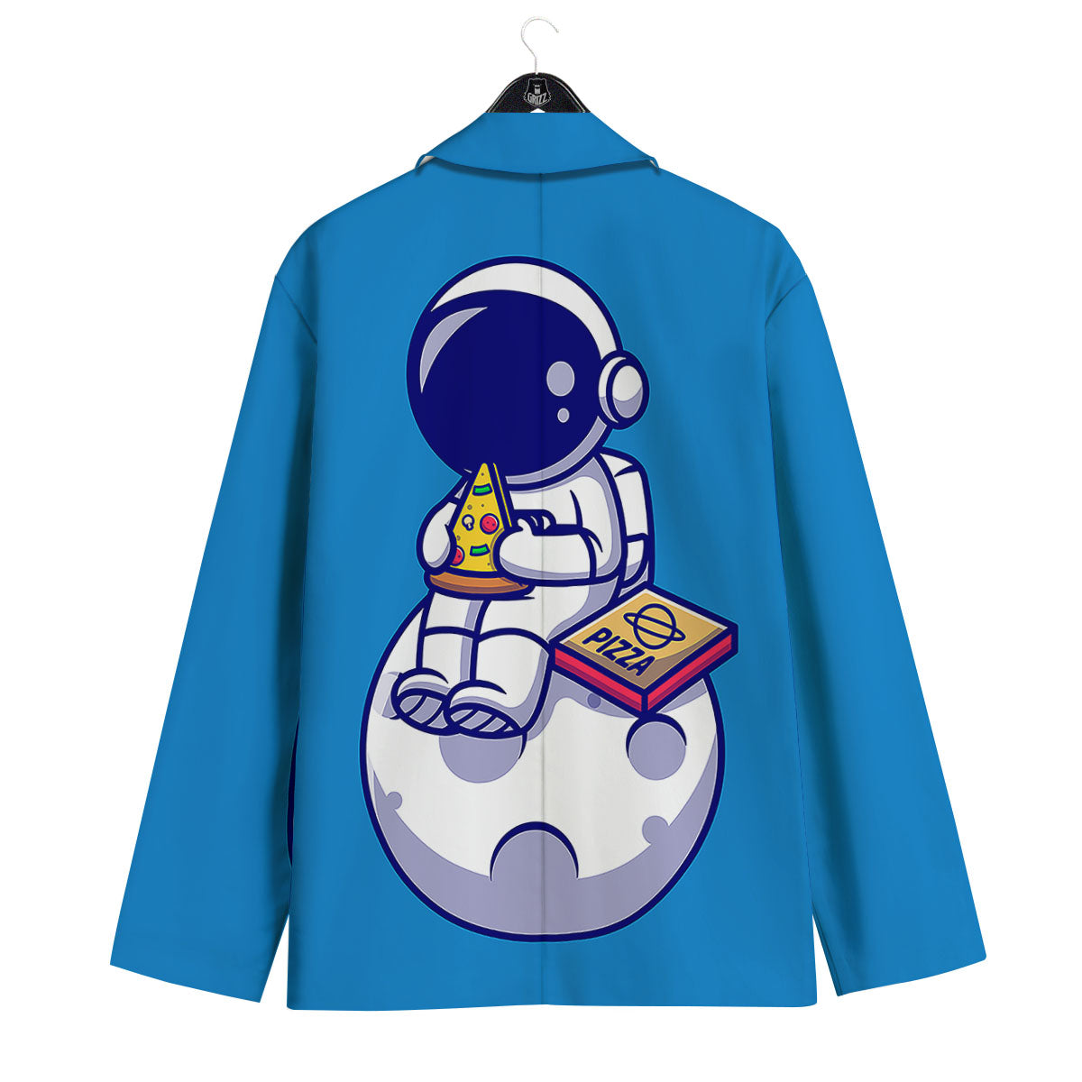 Cute Astronaut Eating Pizza Print Men's Sport Coat-grizzshop
